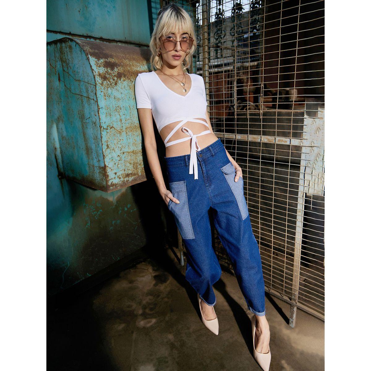 جينز بقصة بالون وتفاصيل جيوب ساسافراس × ستايلي-women-clothing-bottoms-jeans-image-3