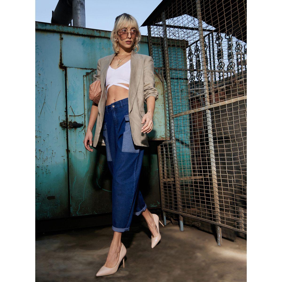 جينز بقصة بالون وتفاصيل جيوب ساسافراس × ستايلي-women-clothing-bottoms-jeans-image-7