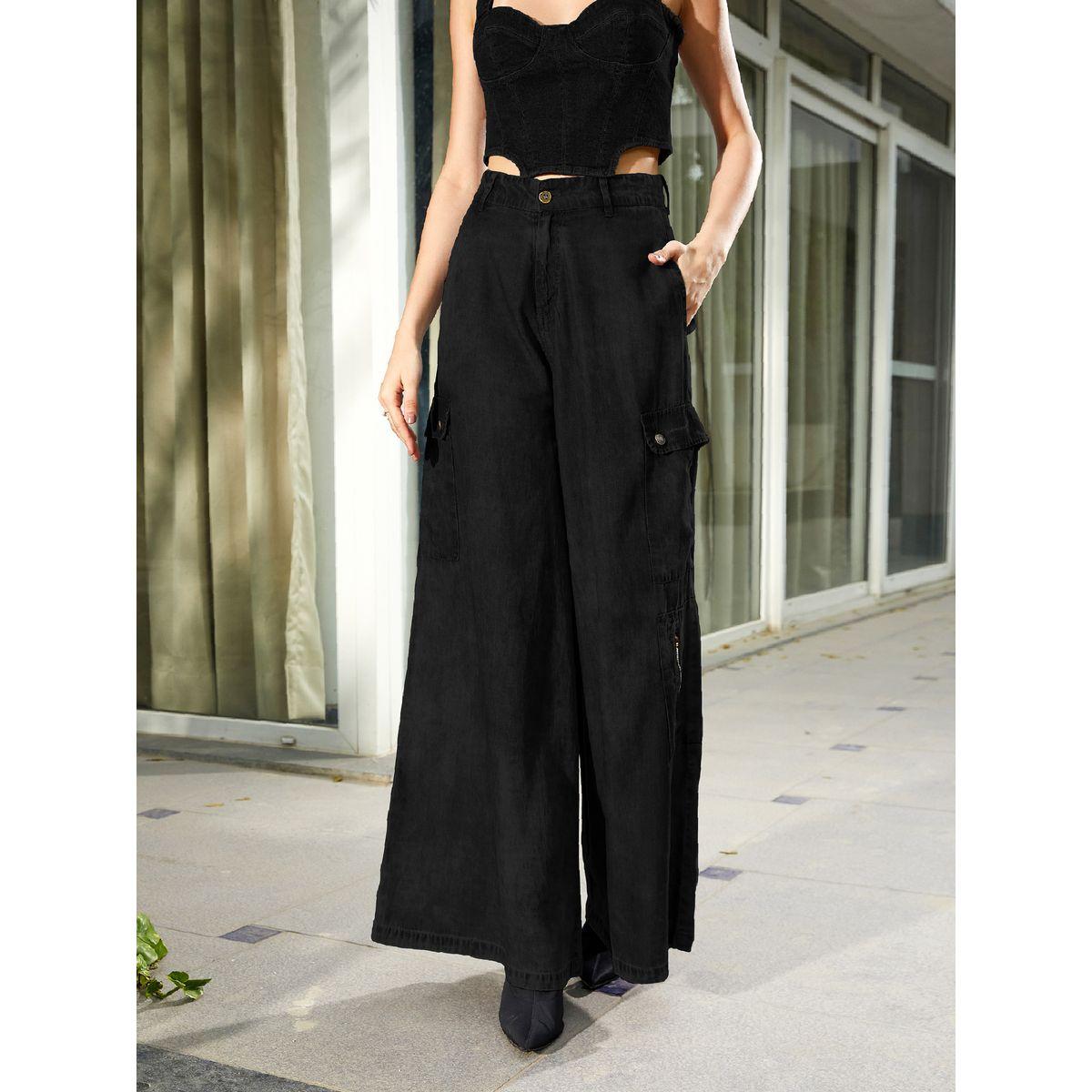 بنطال واسع الارجل بنمط كارجو ساسافراس × ستايلي-women-clothing-bottoms-trousers-image-1