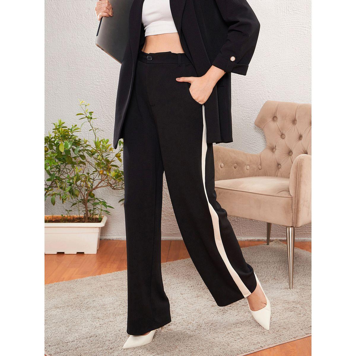 بنطال بارجل مستقيمة وشريط جانبي مع جيوب ساسافراس × ستايلي-women-clothing-bottoms-trousers-image-1