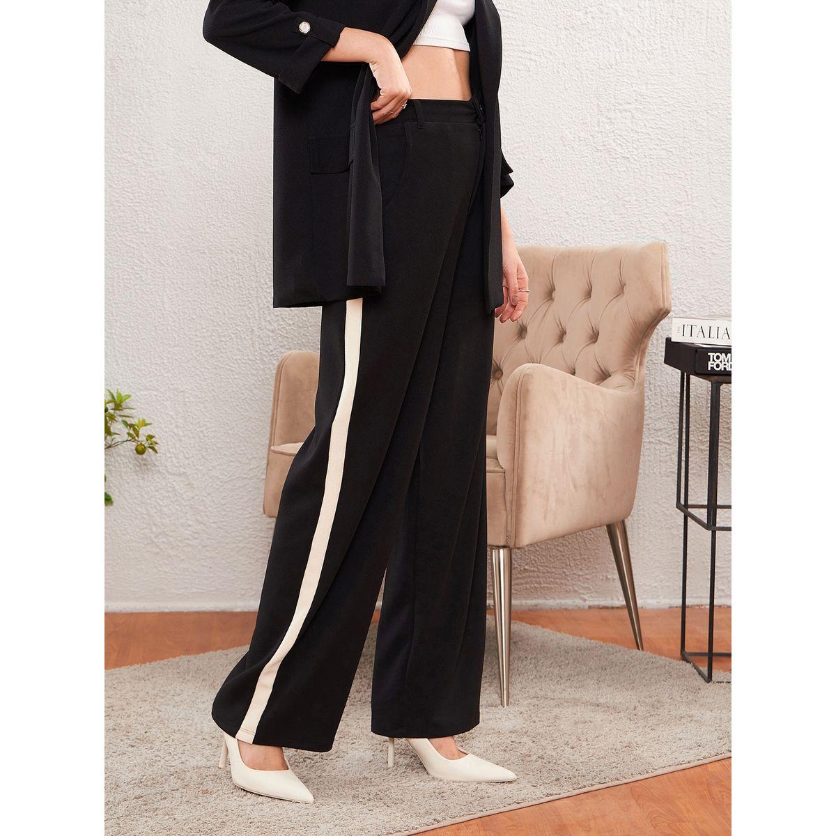 بنطال بارجل مستقيمة وشريط جانبي مع جيوب ساسافراس × ستايلي-women-clothing-bottoms-trousers-image-3