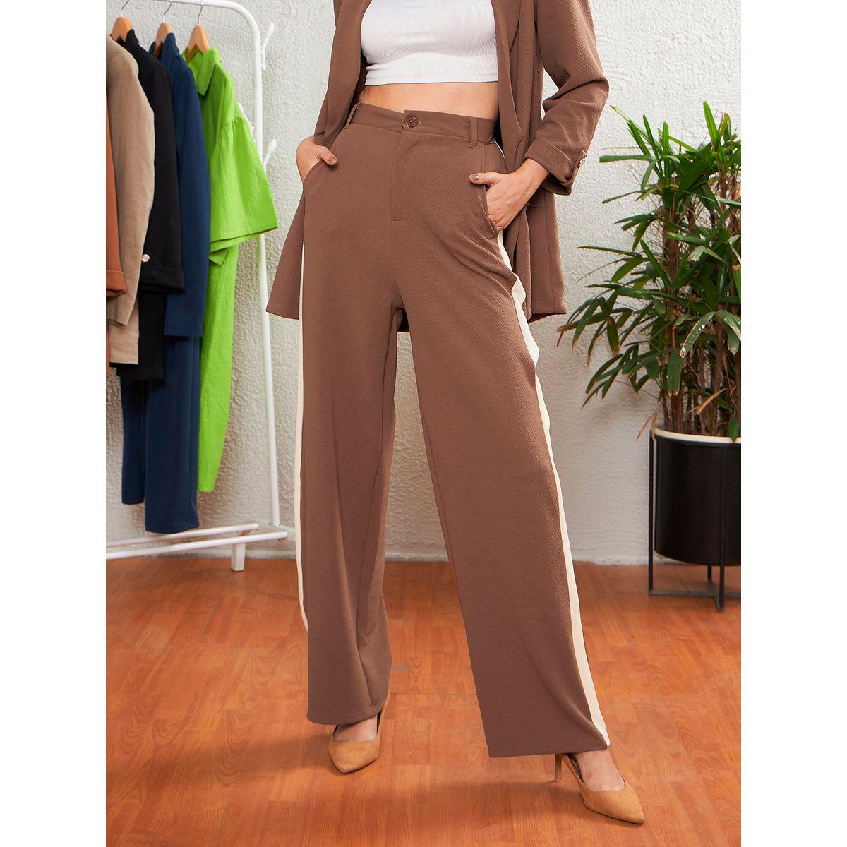 بنطال بارجل مستقيمة وشريط جانبي مع جيوب ساسافراس × ستايلي-women-clothing-bottoms-trousers-image-1
