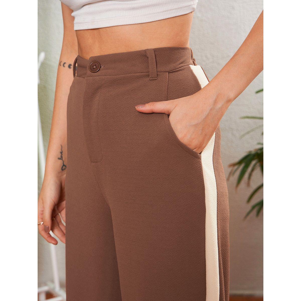 بنطال بارجل مستقيمة وشريط جانبي مع جيوب ساسافراس × ستايلي-women-clothing-bottoms-trousers-image-4
