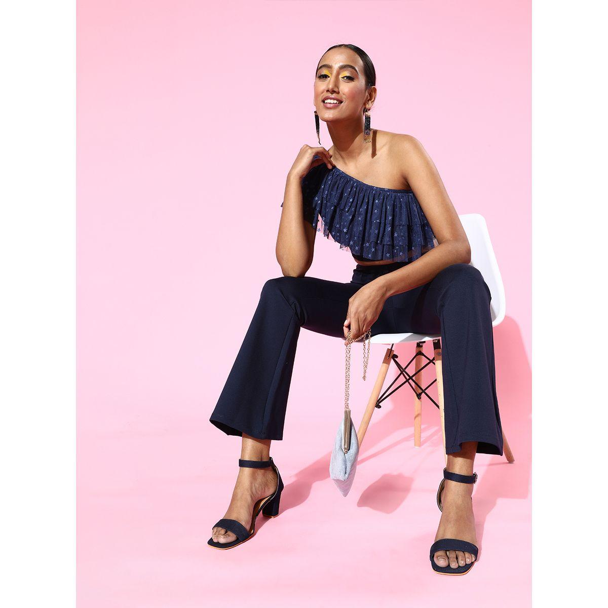 بنطال بخصر متوسط مع حواف واسعة بنمط جرس ساسافراس × ستايلي-women-clothing-bottoms-trousers-image-4