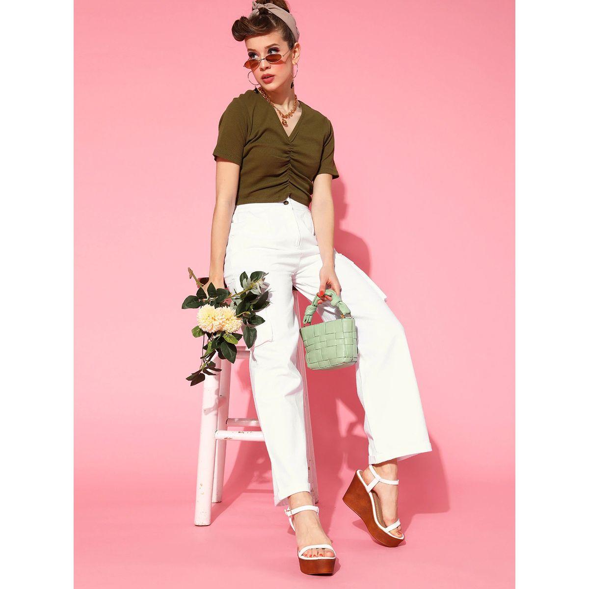 بنطال بجيوب كارجو مع قصة مستقيمة وكسرات ساسافراس × ستايلي-women-clothing-bottoms-trousers-image-3