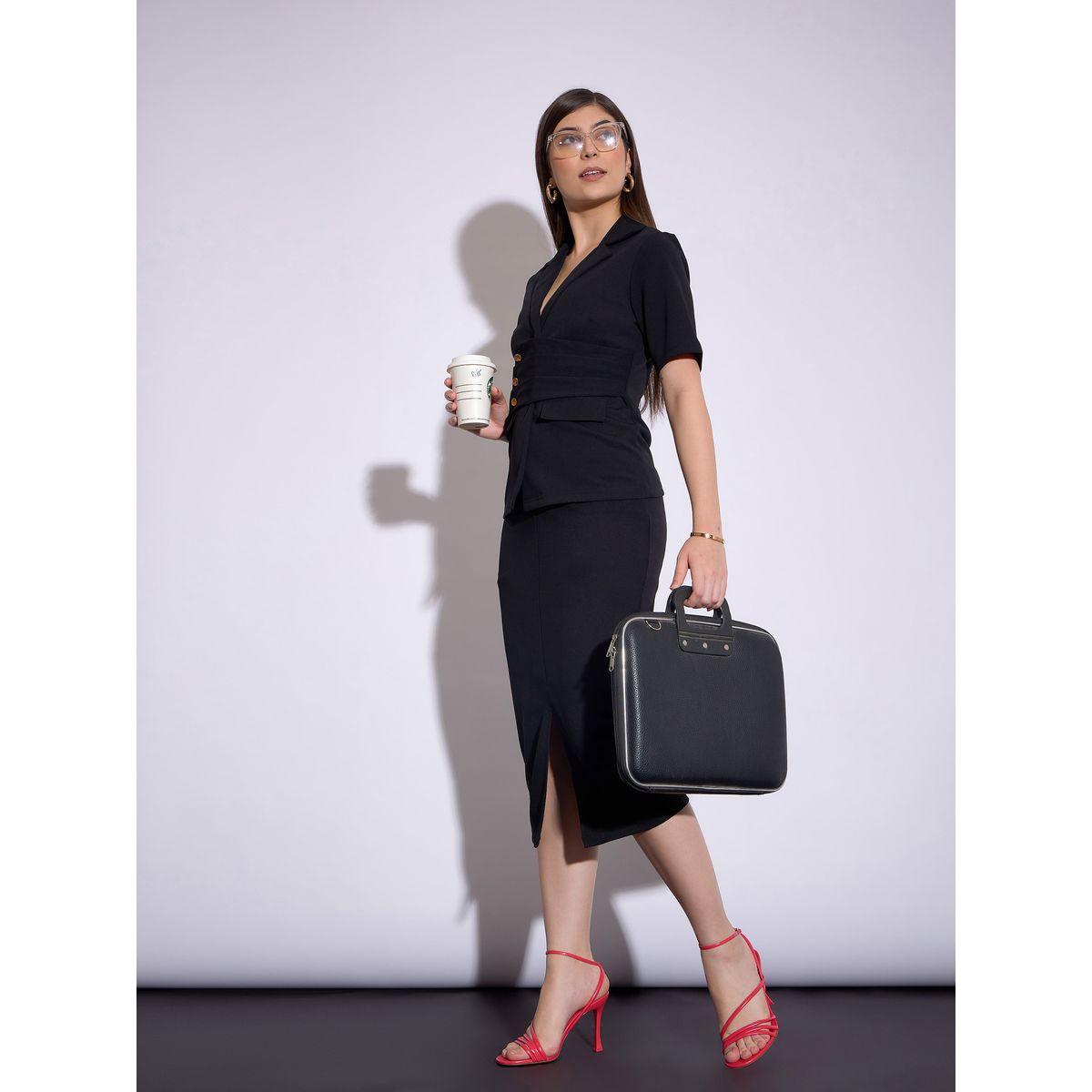 طقم منسق من تنورة ميدي مع بلوزة مزينة بكسرات ساسافراس × ستايلي-women-clothing-coordsets-image-3