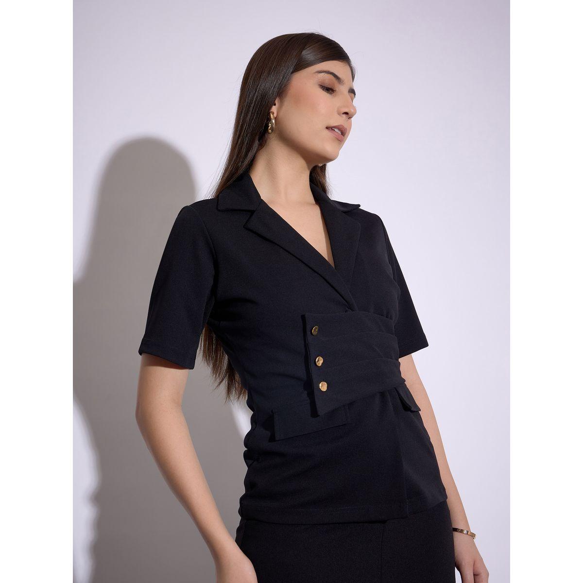 Sassafras X Styli  Notch Lapel Pleated Detail Top & Front Slit Midi Skirt Co-Ord-women-clothing-coordsets-image-4