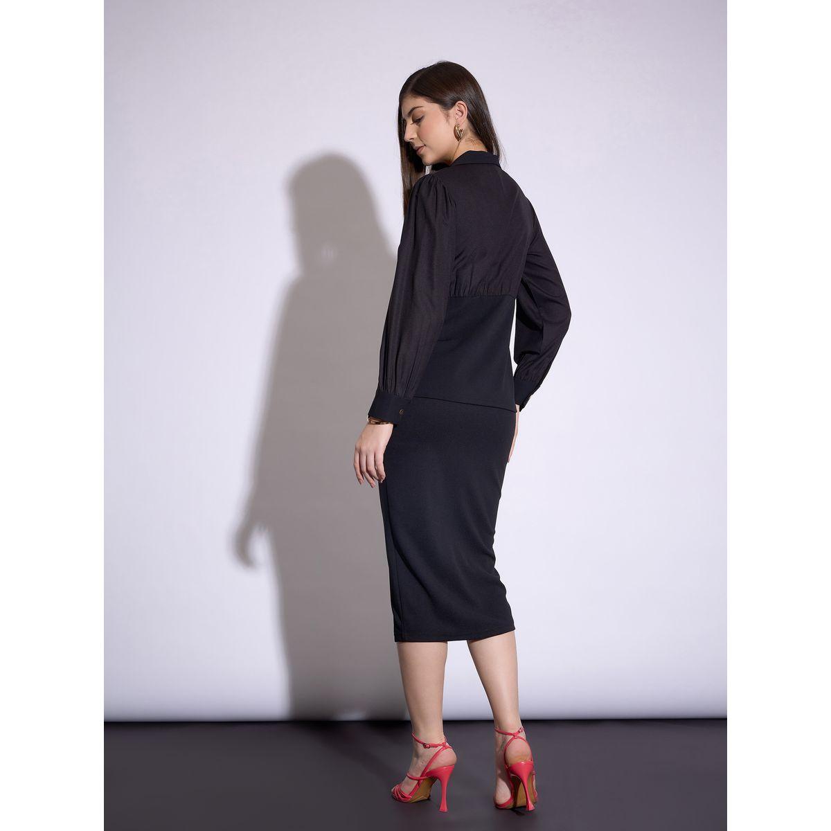 Sassafras X Styli  Button Detail Peplum Top & Front Slit Midi Skirt Co-Ord-women-clothing-coordsets-image-5