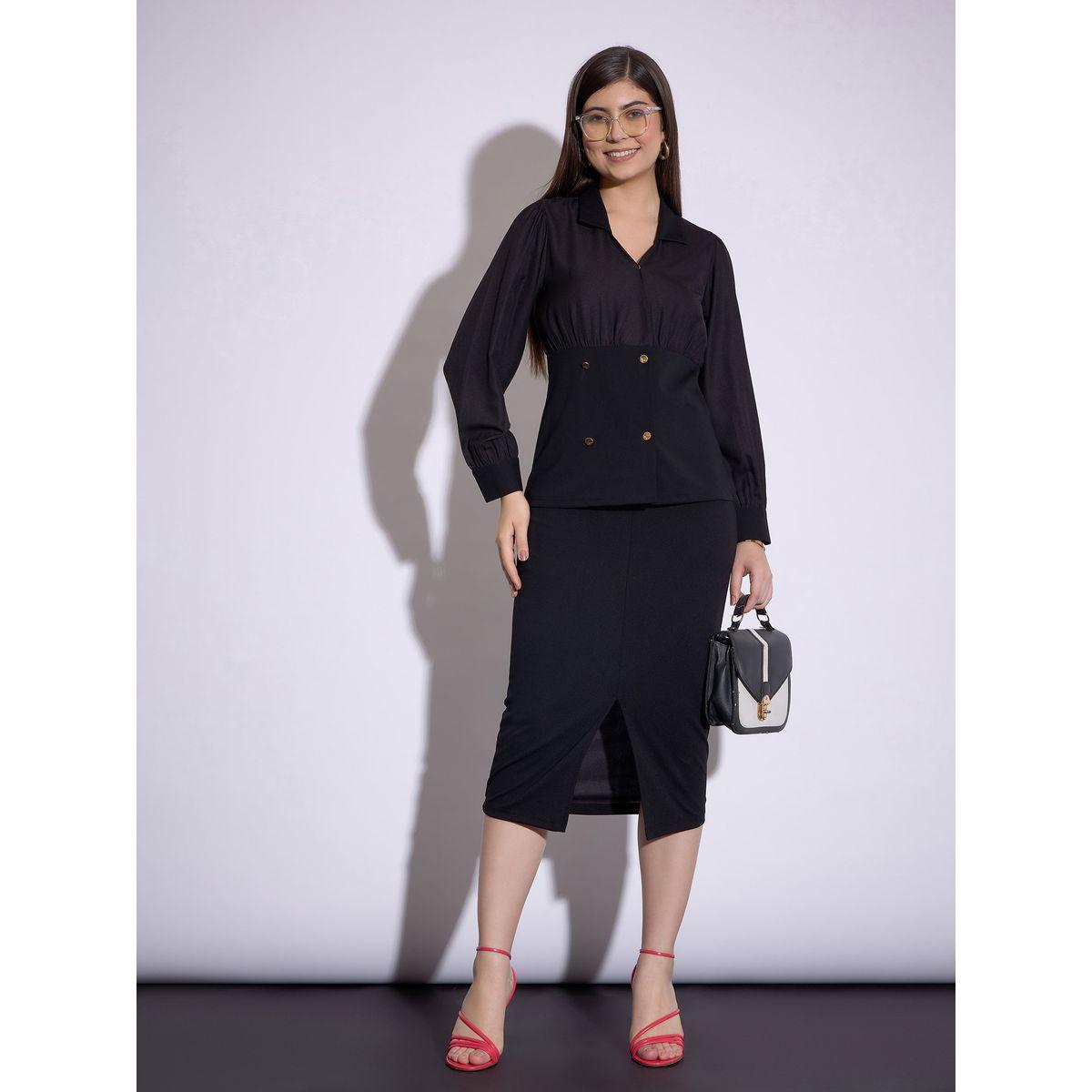 Sassafras X Styli  Button Detail Peplum Top & Front Slit Midi Skirt Co-Ord-women-clothing-coordsets-image-6