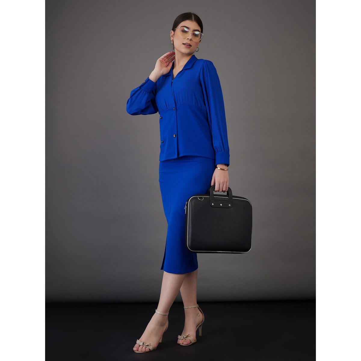 Sassafras X Styli  Button Detail Peplum Top & Front Slit Midi Skirt Co-Ord-women-clothing-coordsets-image-2