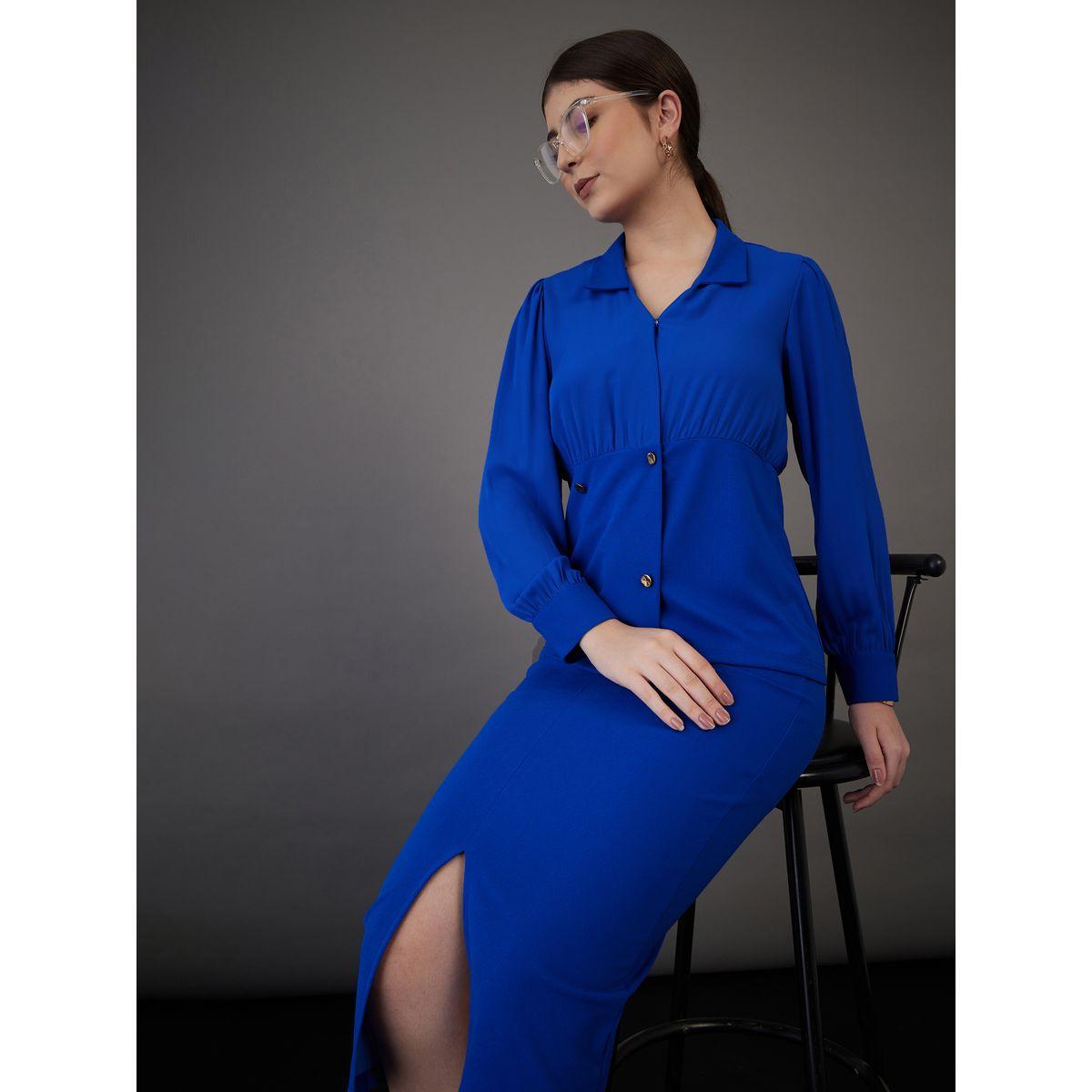 Sassafras X Styli  Button Detail Peplum Top & Front Slit Midi Skirt Co-Ord-women-clothing-coordsets-image-7