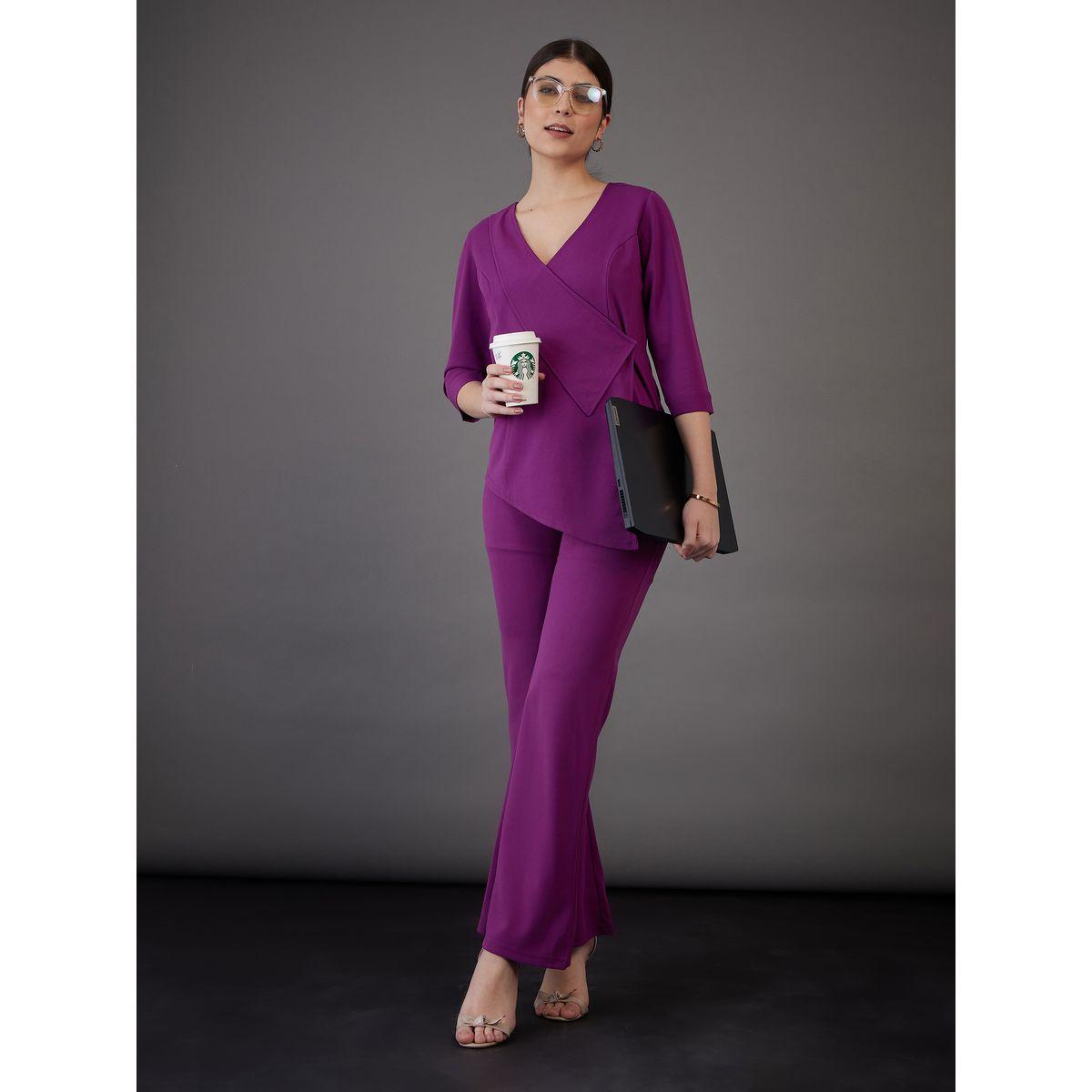 Sassafras X Styli  Asymmetrical Hem Wrap Top & Flared Pants Co-Ord-women-clothing-coordsets-image-3