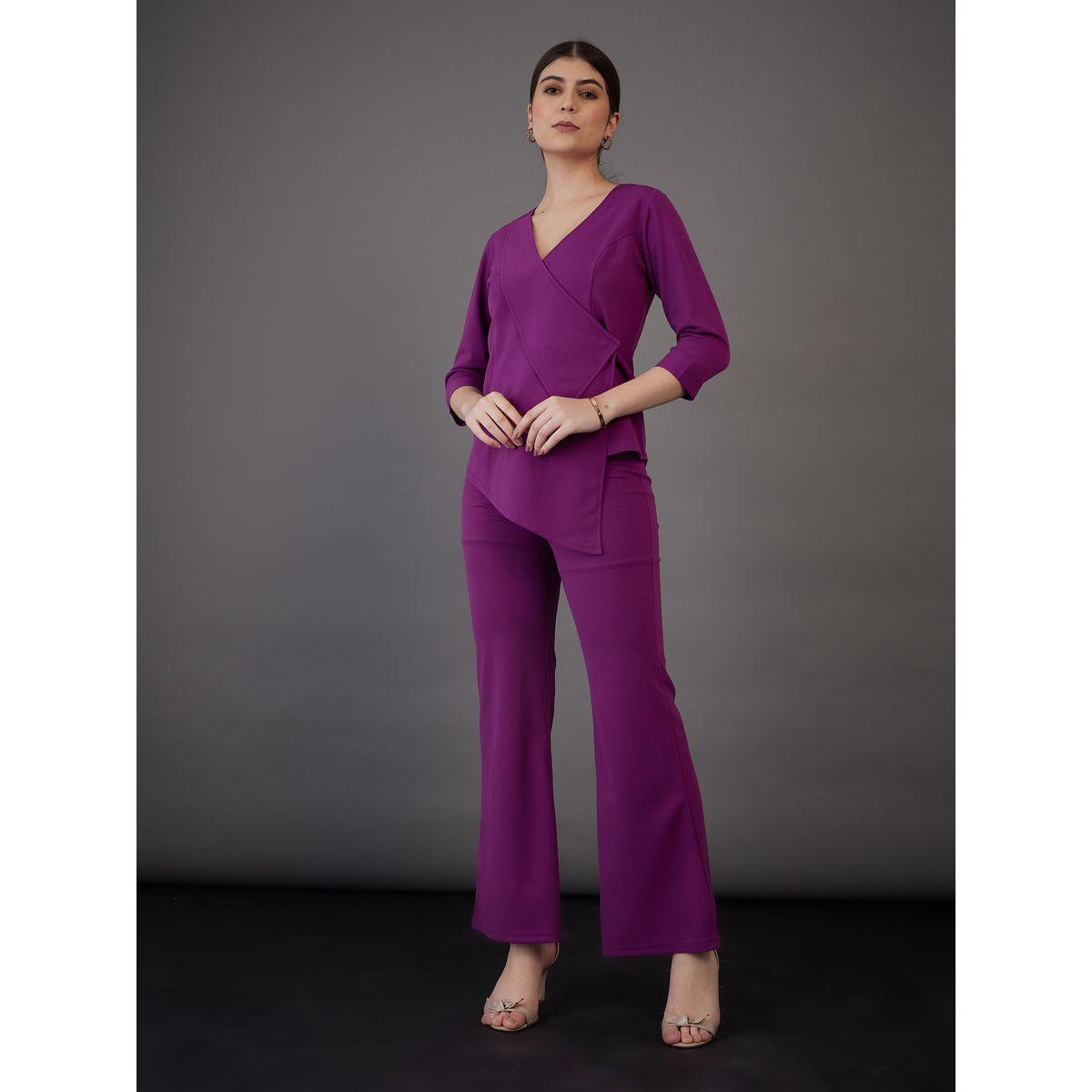 Sassafras X Styli  Asymmetrical Hem Wrap Top & Flared Pants Co-Ord-women-clothing-coordsets-image-4