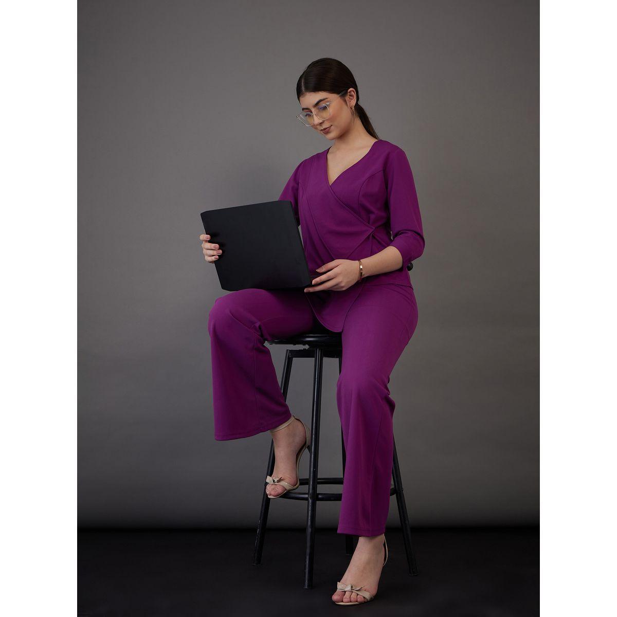 Sassafras X Styli  Asymmetrical Hem Wrap Top & Flared Pants Co-Ord-women-clothing-coordsets-image-7