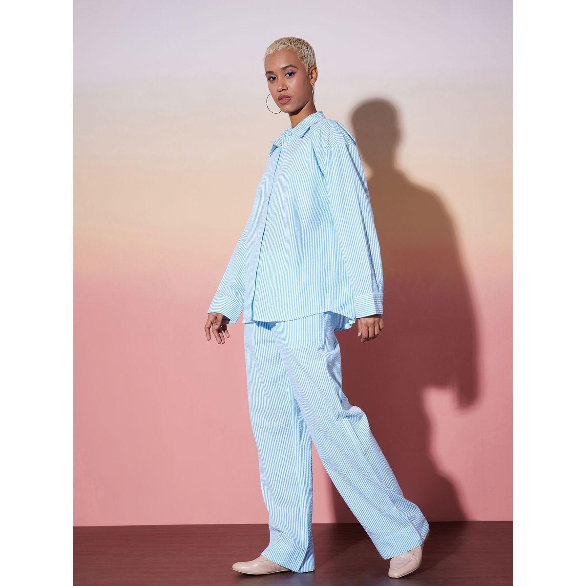 Sassafras X Styli  Striped Textured Shirt & Pants Co-Ords-women-clothing-coordsets-image-3