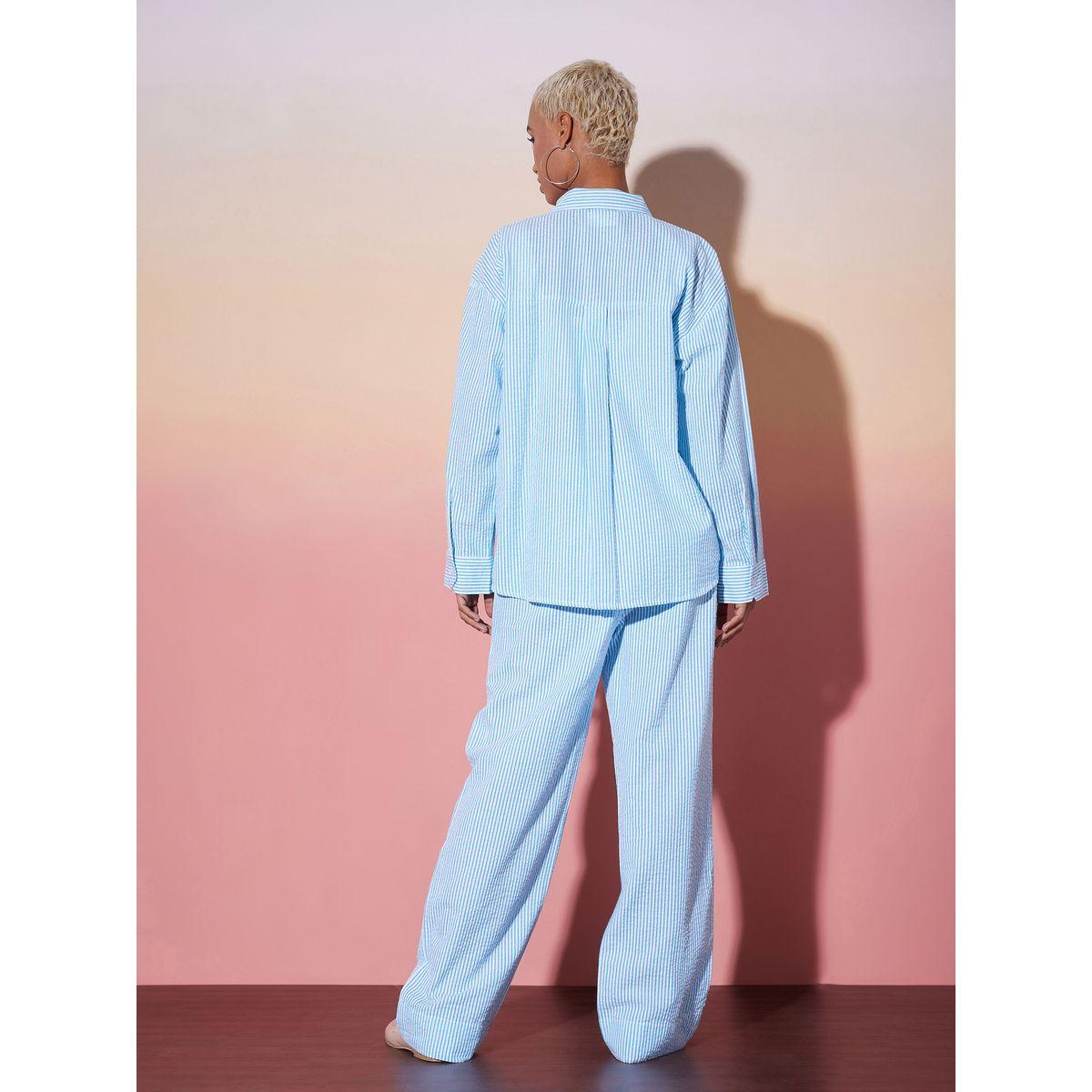 Sassafras X Styli  Striped Textured Shirt & Pants Co-Ords-women-clothing-coordsets-image-6