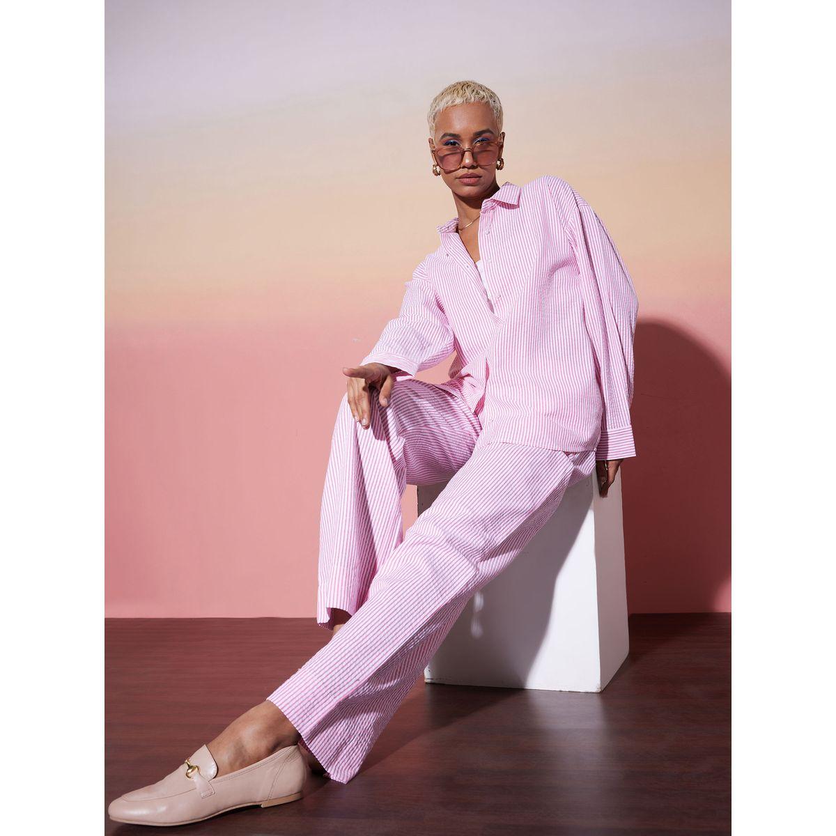 Sassafras X Styli  Striped Textured Shirt & Pants Co-Ords-women-clothing-coordsets-image-2