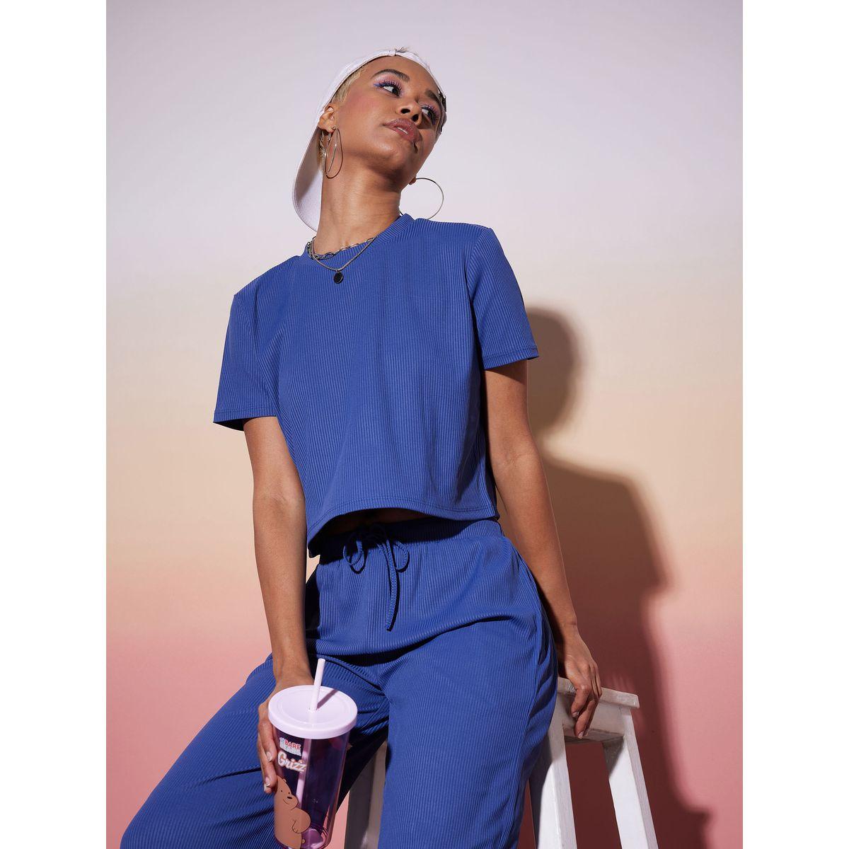 طقم منسق من بنطال بارجل مستقيمة وبلوزة قصيرة ساسافراس × ستايلي-women-clothing-coordsets-image-1