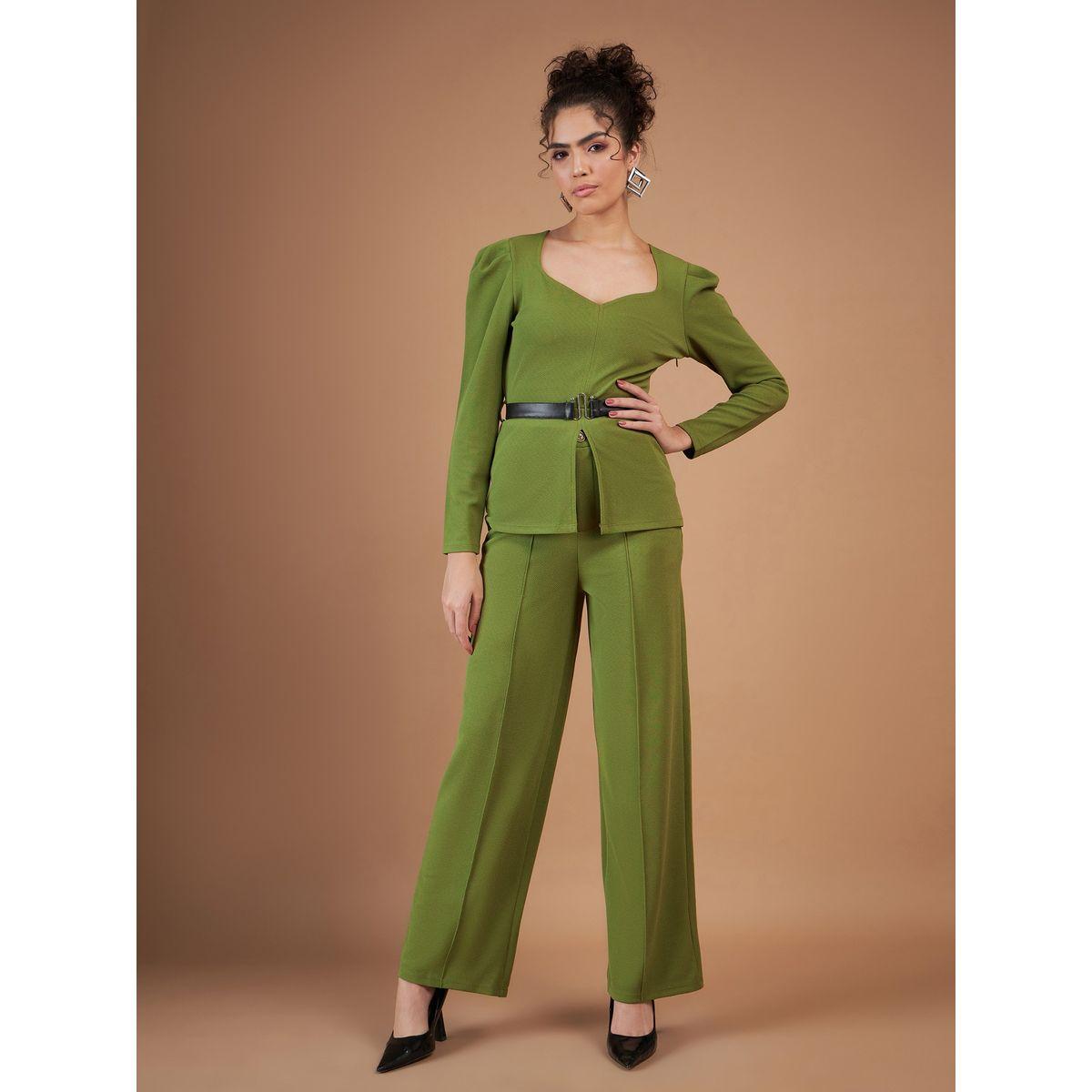 بنطال بقصة مستقيمة مع بلوزة بيبلوم برباط خصر ساسافراس × ستايلي-women-clothing-coordsets-image-1