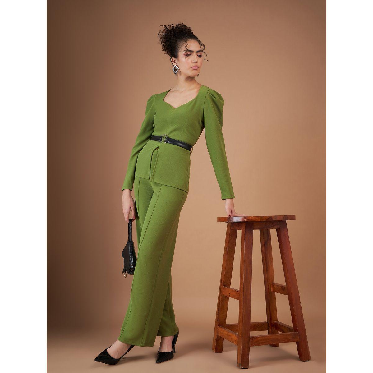 بنطال بقصة مستقيمة مع بلوزة بيبلوم برباط خصر ساسافراس × ستايلي-women-clothing-coordsets-image-2