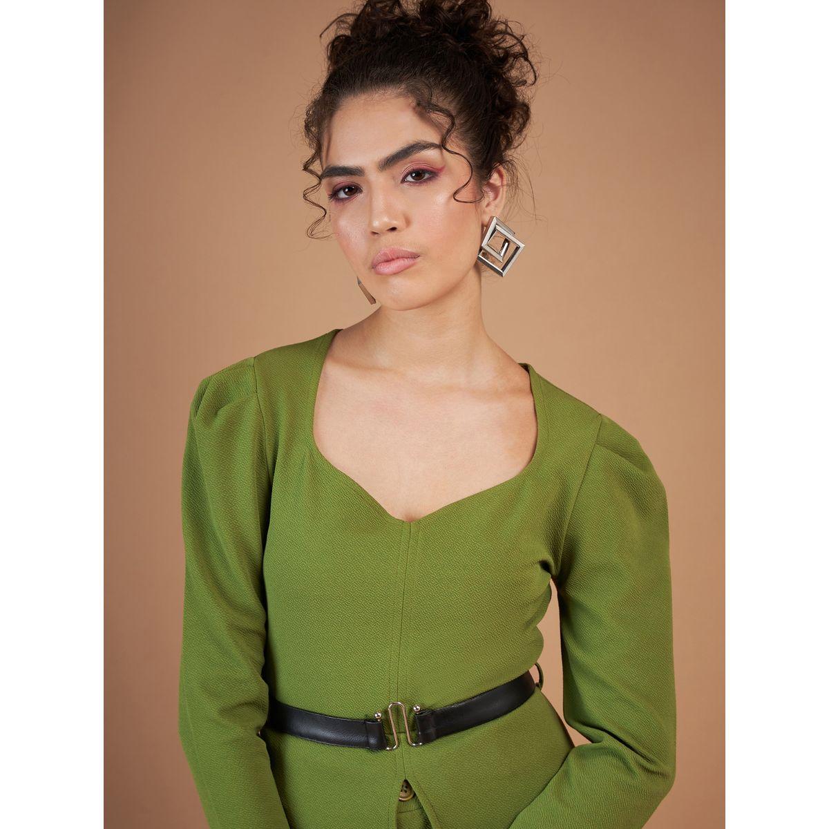 بنطال بقصة مستقيمة مع بلوزة بيبلوم برباط خصر ساسافراس × ستايلي-women-clothing-coordsets-image-4