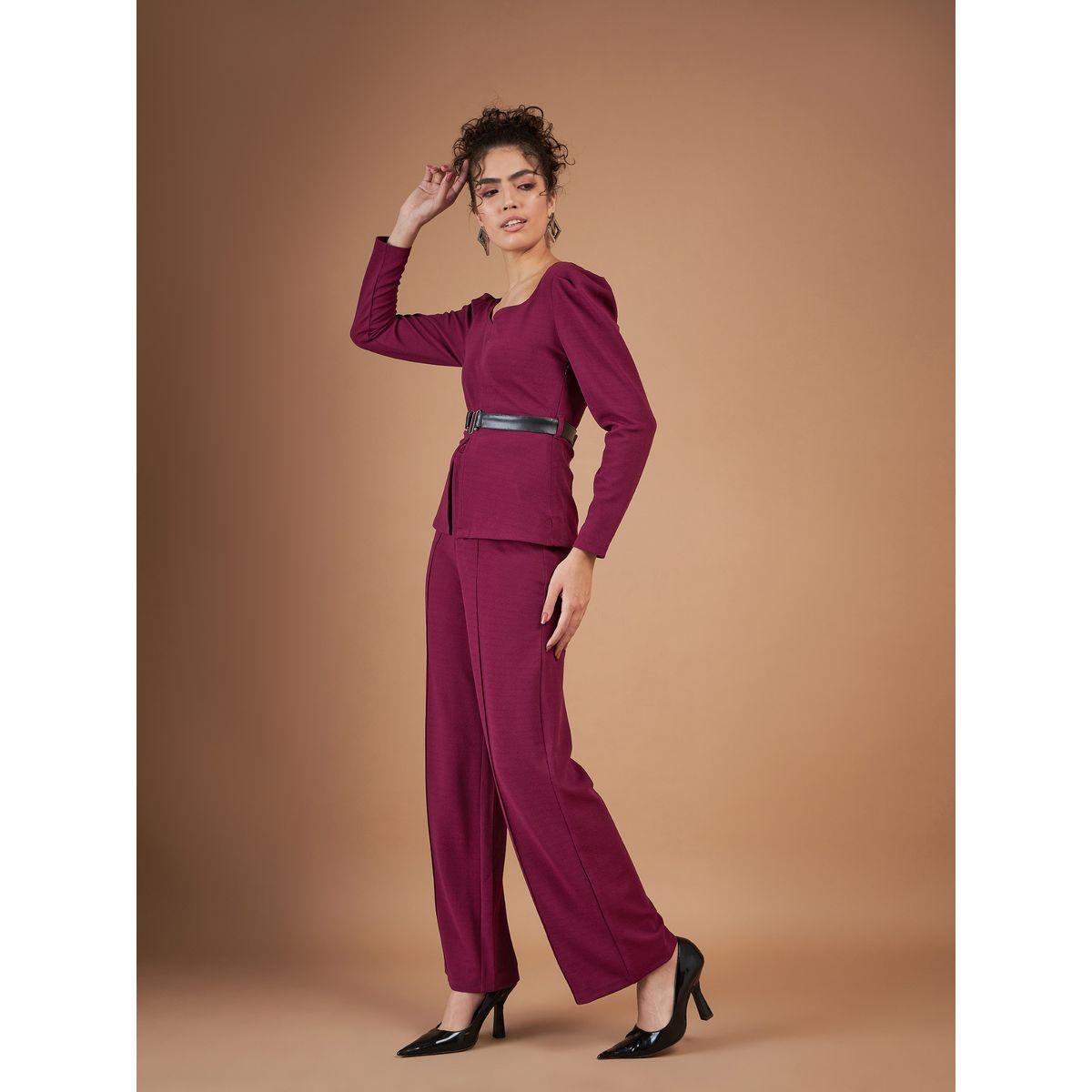 بنطال بقصة مستقيمة مع بلوزة بيبلوم برباط خصر ساسافراس × ستايلي-women-clothing-coordsets-image-3