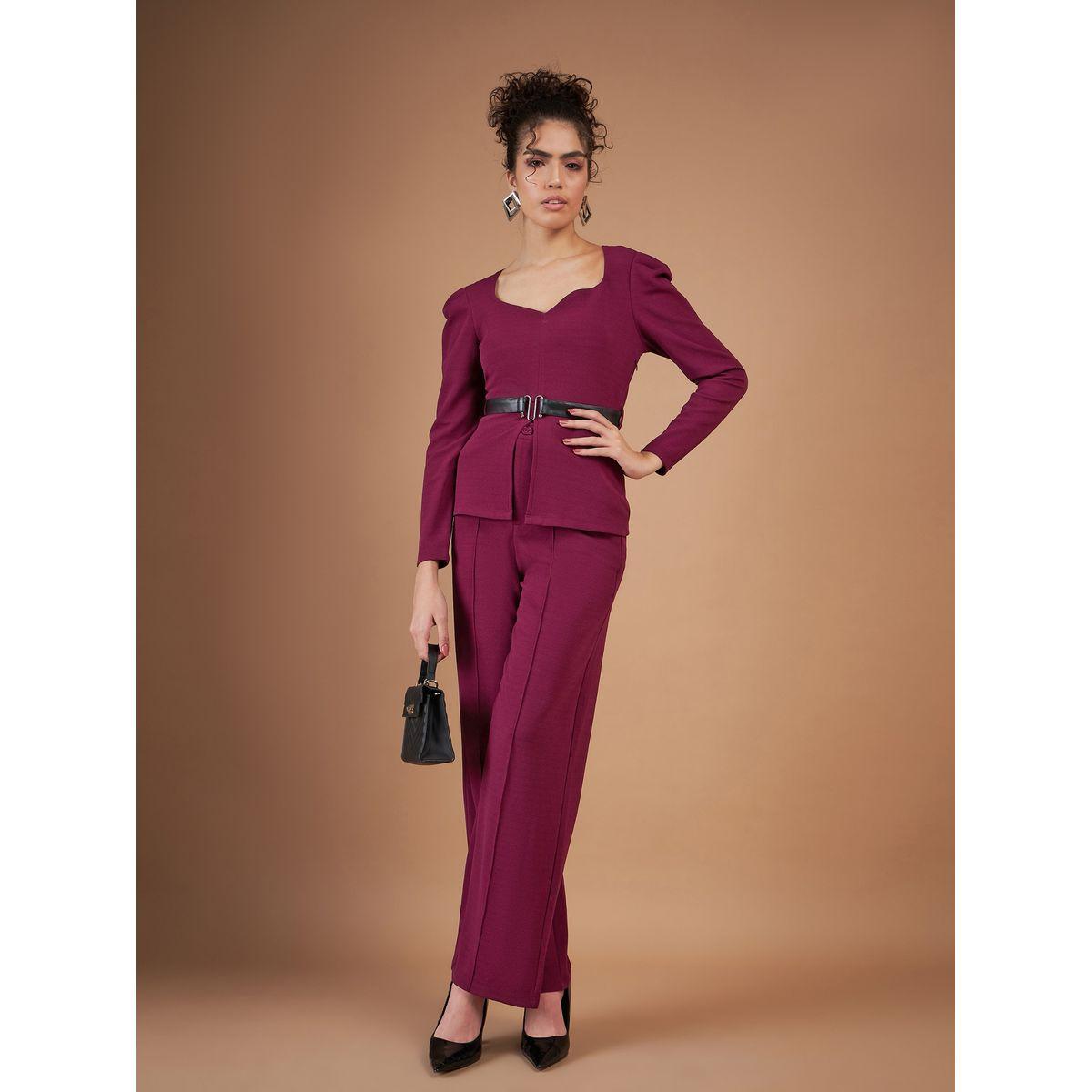 بنطال بقصة مستقيمة مع بلوزة بيبلوم برباط خصر ساسافراس × ستايلي-women-clothing-coordsets-image-7