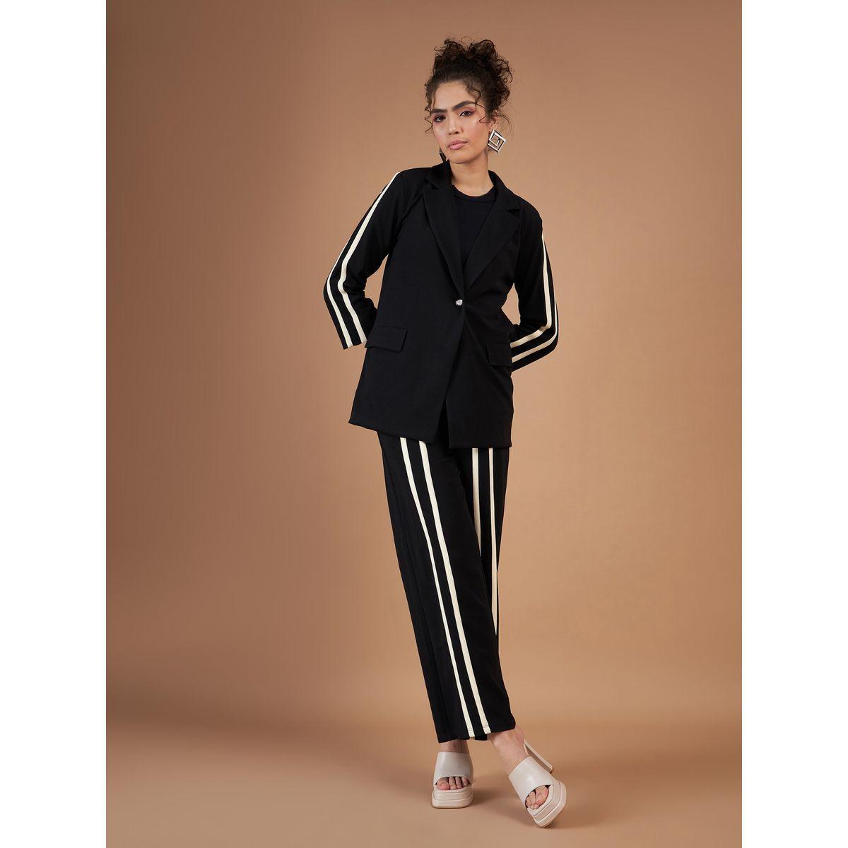 Sassafras X Styli  Contrast Tape Blazer & Straight Pants Co-Ord-women-clothing-coordsets-image-1