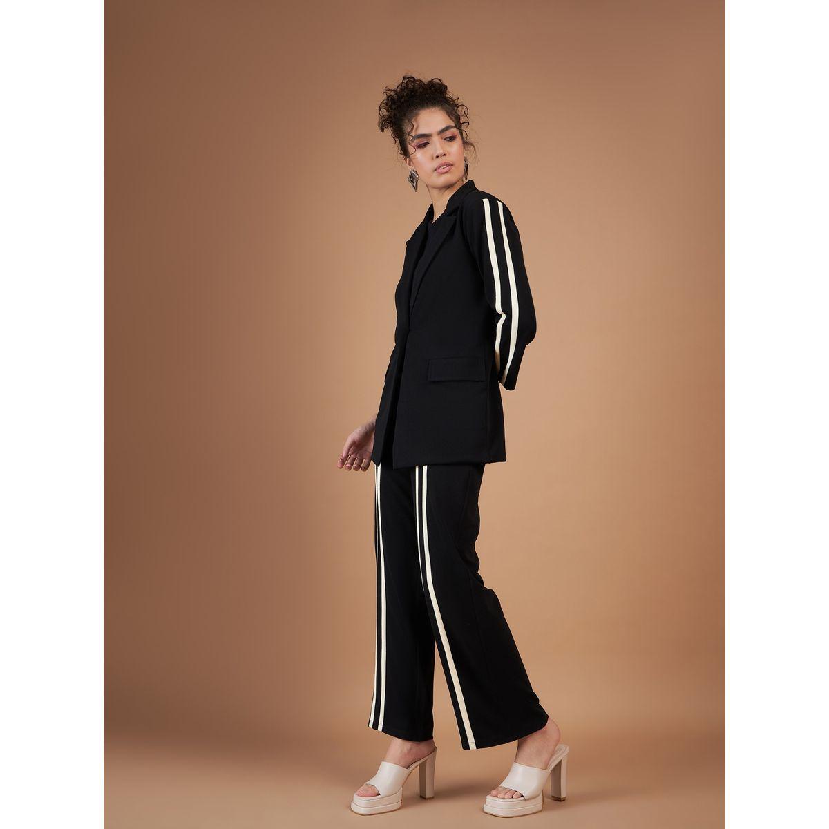 Sassafras X Styli  Contrast Tape Blazer & Straight Pants Co-Ord-women-clothing-coordsets-image-3