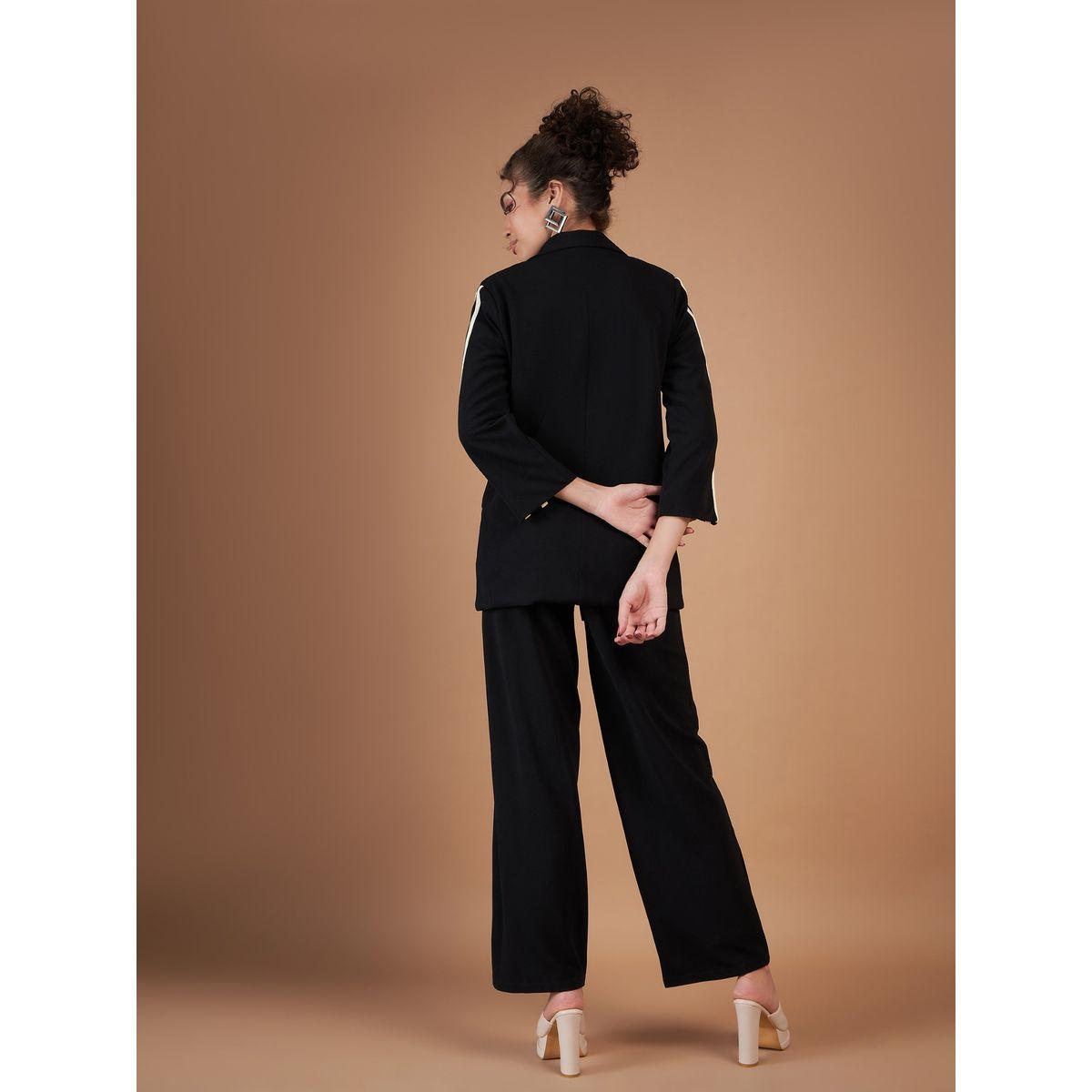 Sassafras X Styli  Contrast Tape Blazer & Straight Pants Co-Ord-women-clothing-coordsets-image-6