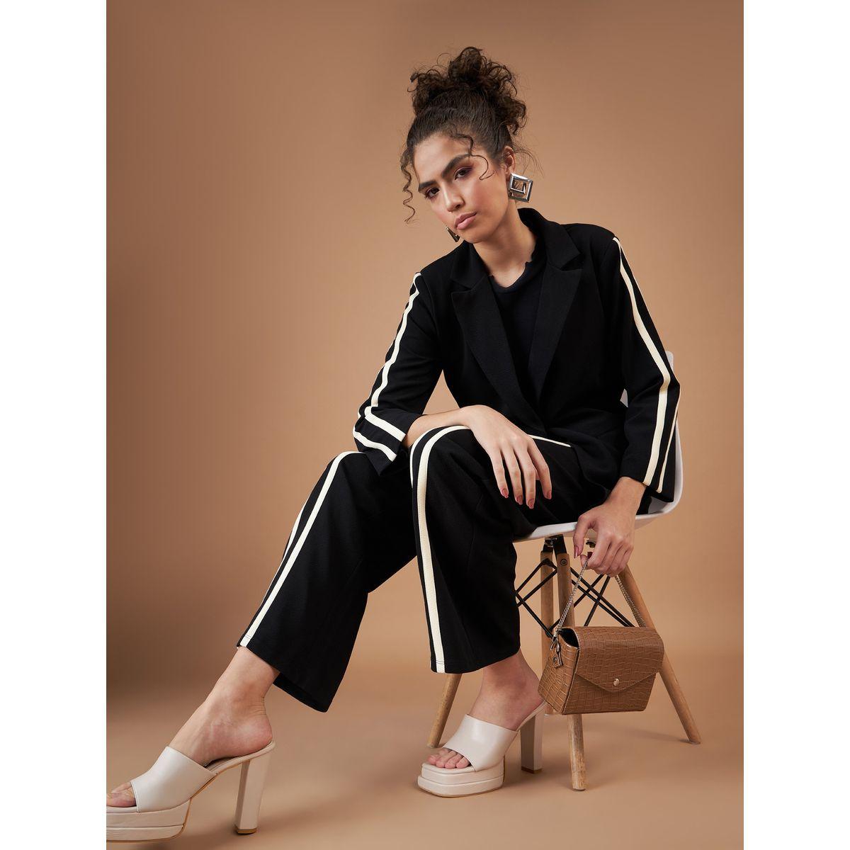 Sassafras X Styli  Contrast Tape Blazer & Straight Pants Co-Ord-women-clothing-coordsets-image-7