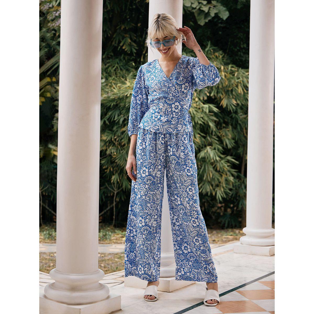 Sassafras X Styli  Floral Print Wrap Top & Palazzos Co-Ords-women-clothing-coordsets-image-1