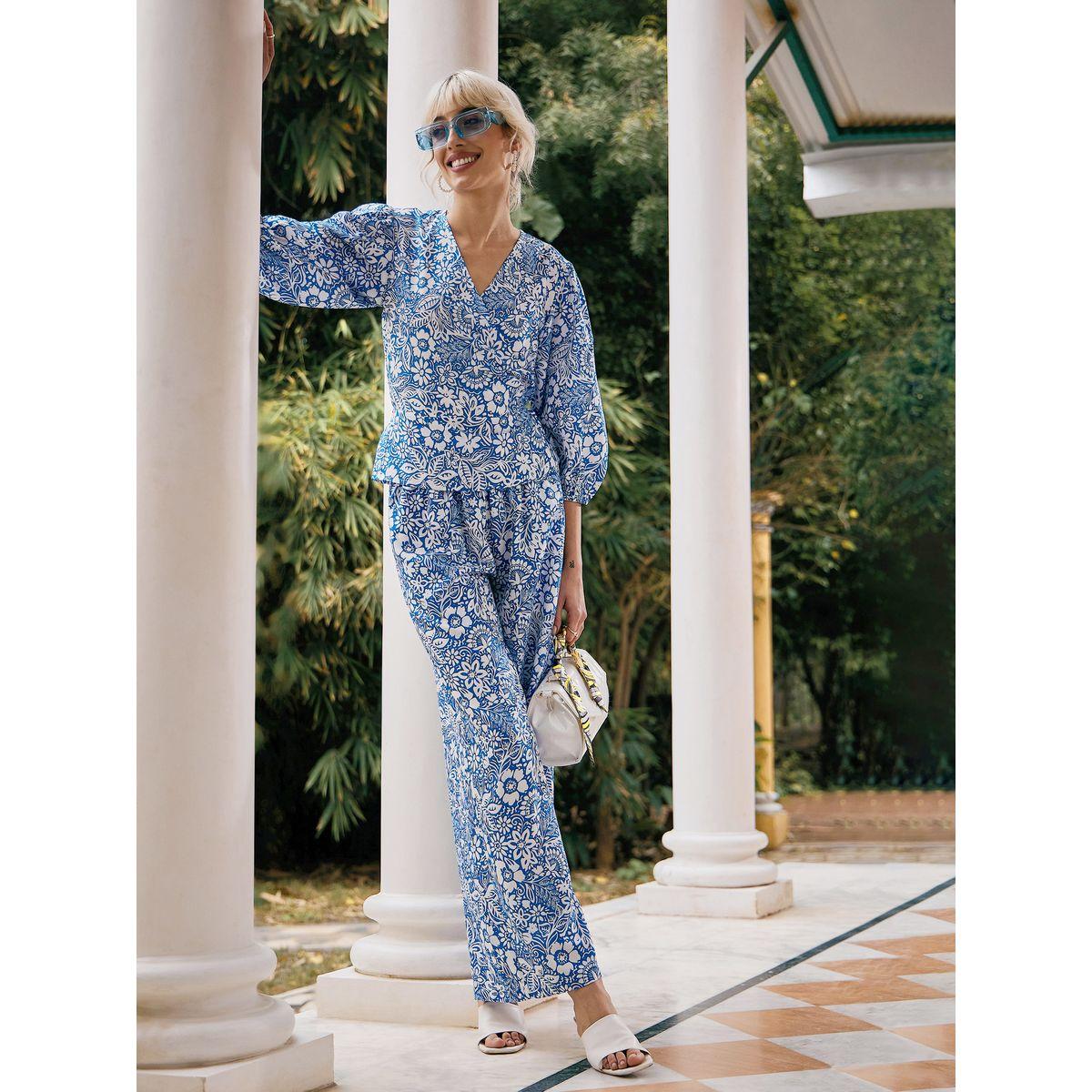 Sassafras X Styli  Floral Print Wrap Top & Palazzos Co-Ords-women-clothing-coordsets-image-4