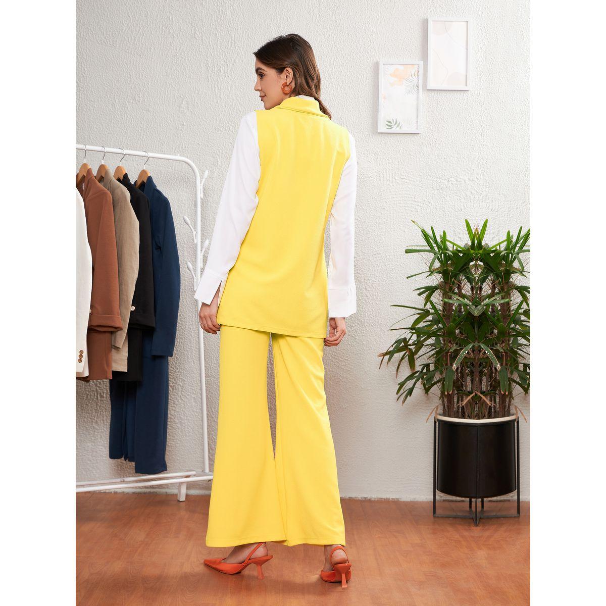 Sassafras X Styli  Flap Pocket Detail Sleeveless Blazer & Bell Bottom Pants Co-Ord-women-clothing-coordsets-image-3