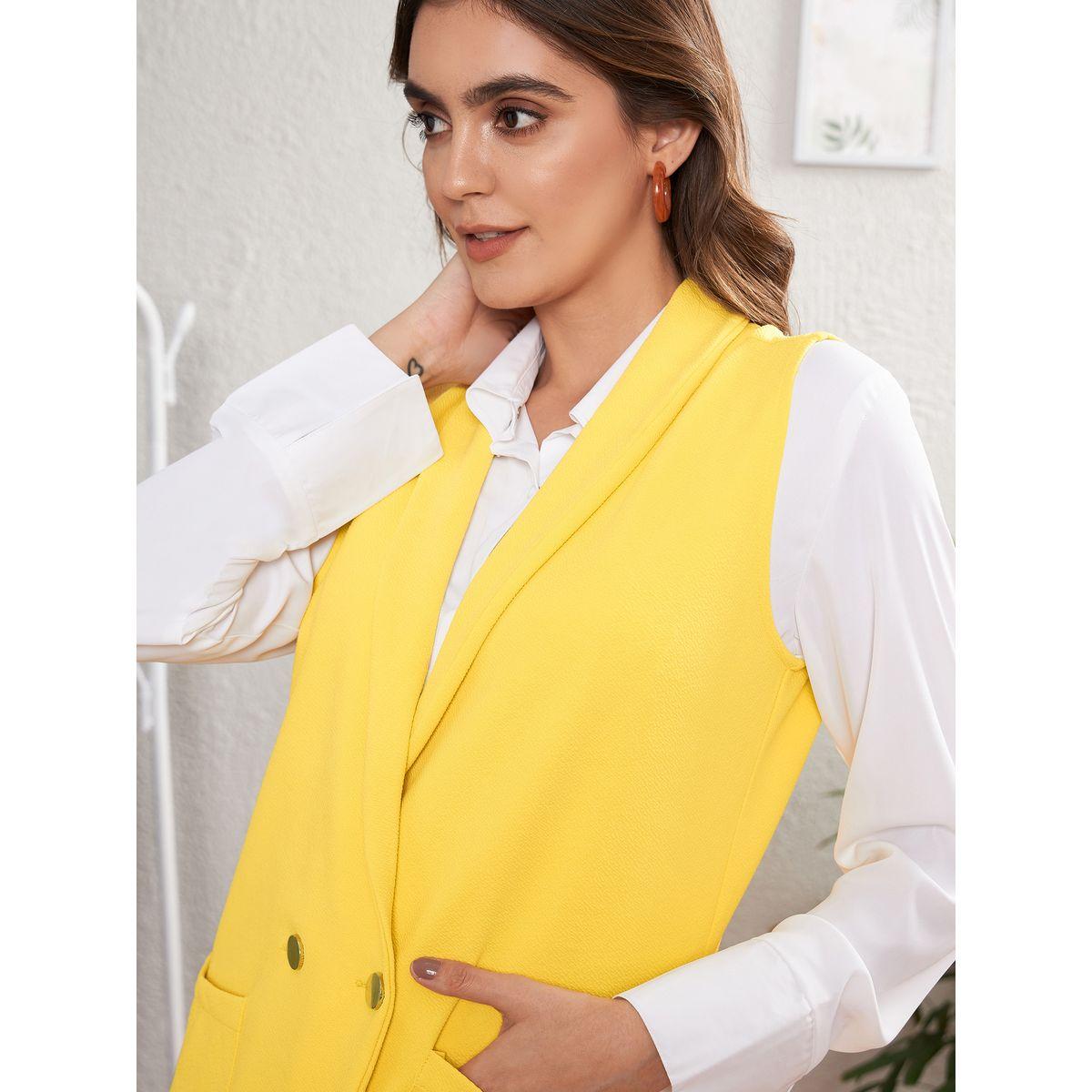 Sassafras X Styli  Flap Pocket Detail Sleeveless Blazer & Bell Bottom Pants Co-Ord-women-clothing-coordsets-image-4