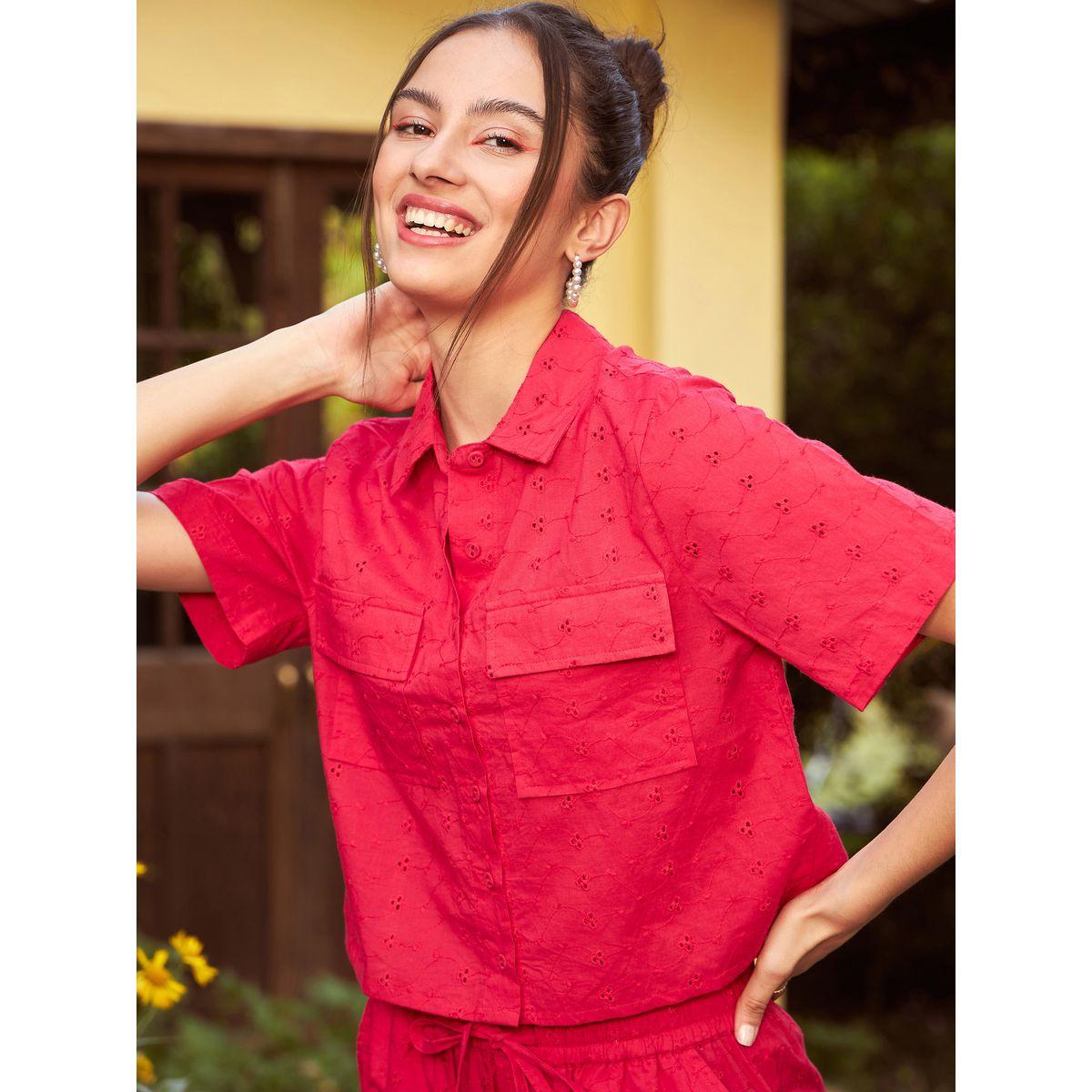 Sassafras X Styli  Schiffli Crop Shirt & Wide Leg Pants Co-Ords-women-clothing-coordsets-image-4