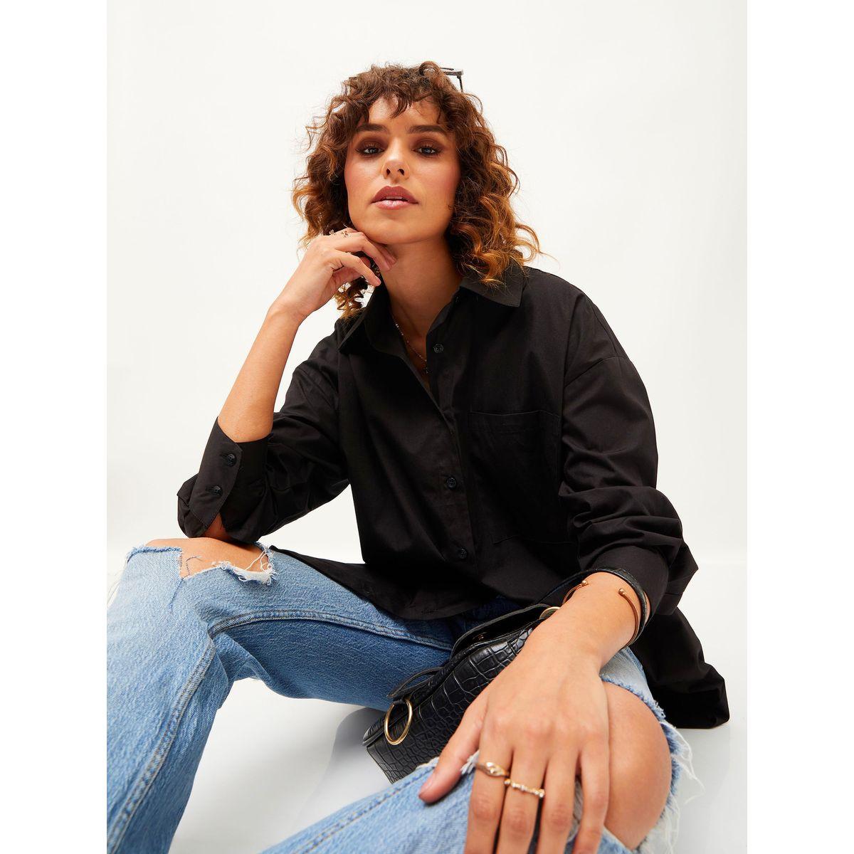 Sassafras X Styli  Oversized Shirt with Drop Shoulder Sleeves-women-clothing-shirtsandblouses-shirts-image-2