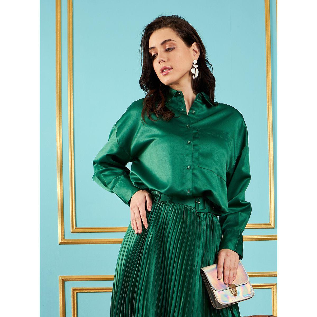 بلوزة ساتان بجيب على الصدر مع اكمام طويلة ساسافراس × ستايلي-women-clothing-shirtsandblouses-shirts-image-1