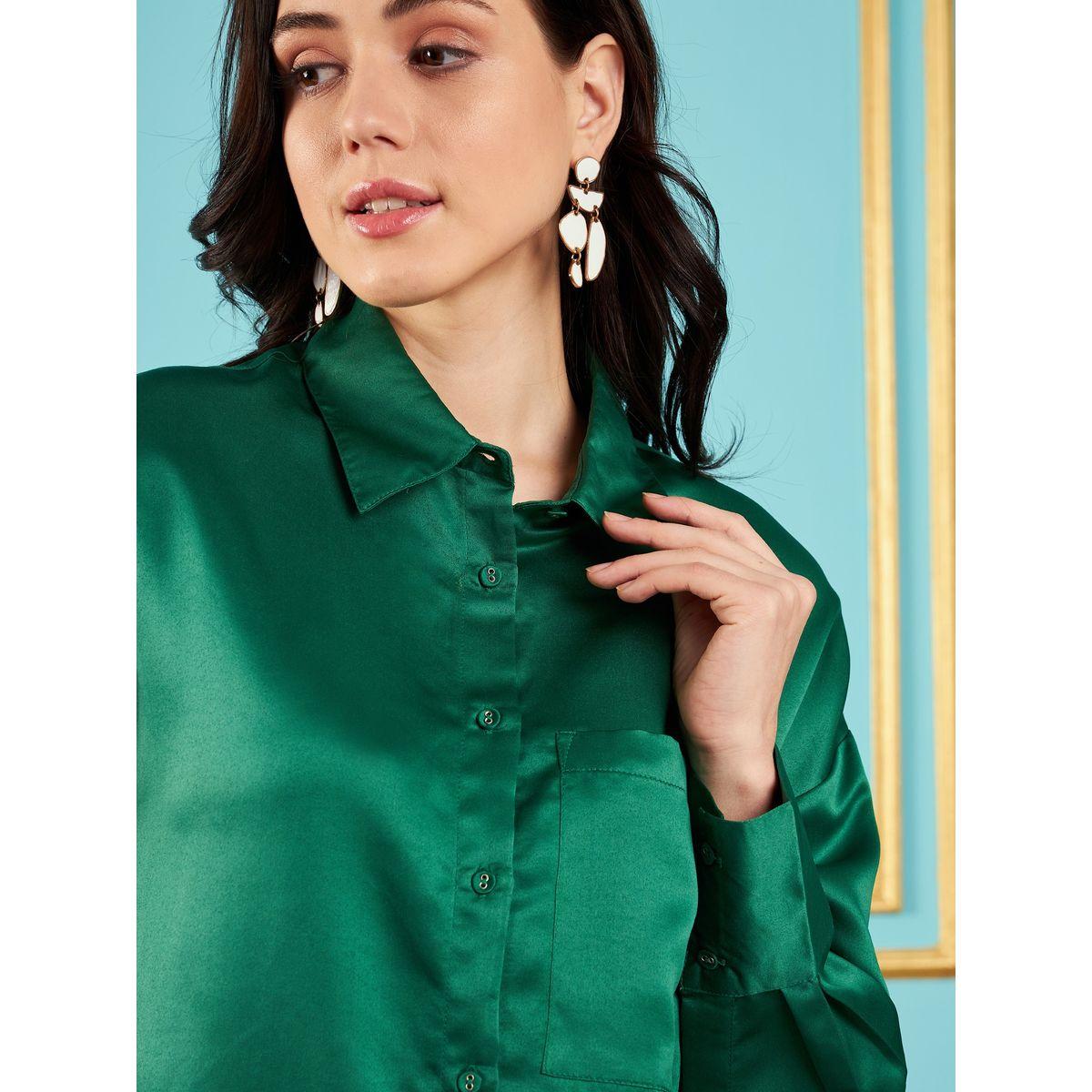 Sassafras X Styli  Chest Pocket Satin Shirt with Long Sleeves-women-clothing-shirtsandblouses-shirts-image-4