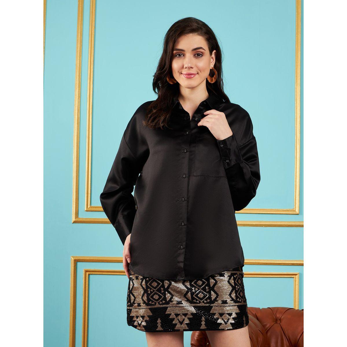 Sassafras X Styli  Chest Pocket Satin Shirt with Long Sleeves-women-clothing-shirtsandblouses-shirts-image-1