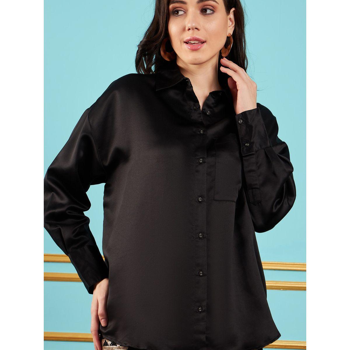 Sassafras X Styli  Chest Pocket Satin Shirt with Long Sleeves-women-clothing-shirtsandblouses-shirts-image-4