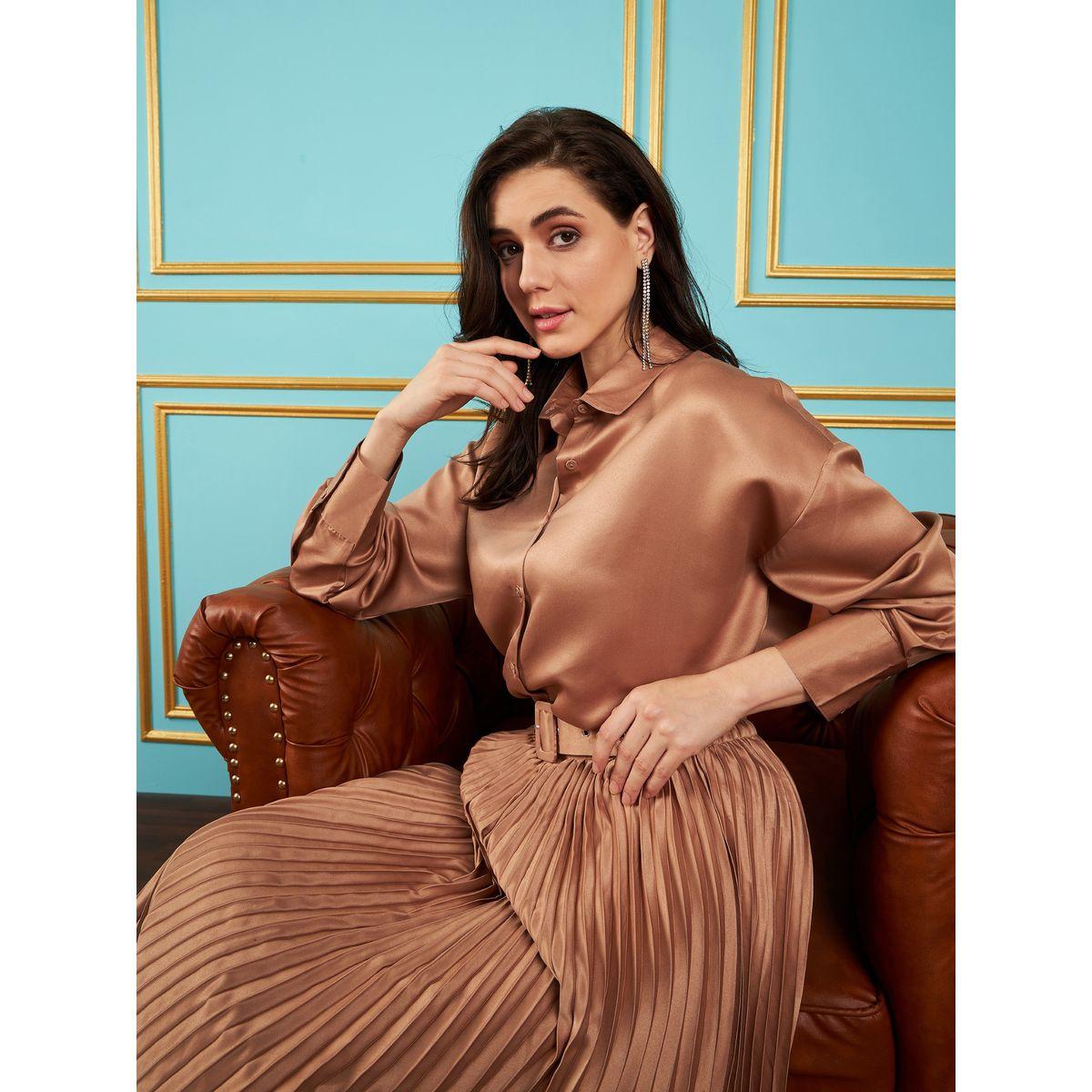 Sassafras X Styli  Oversized Satin Shirt with Drop Shoulder Sleeves-women-clothing-shirtsandblouses-shirts-image-1