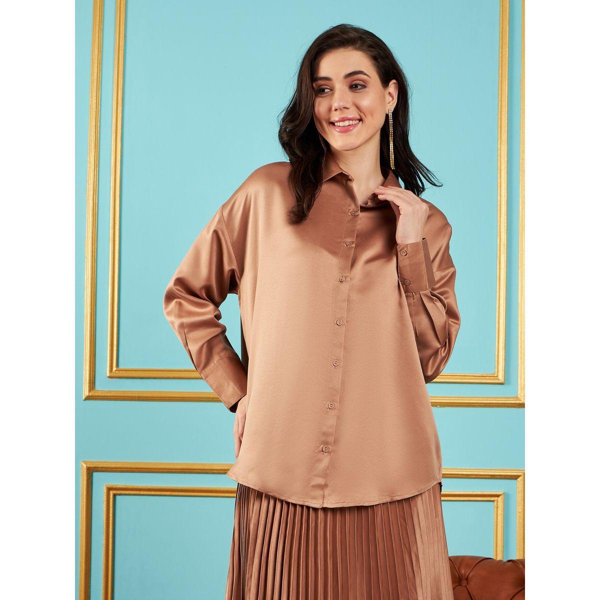 Sassafras X Styli  Oversized Satin Shirt with Drop Shoulder Sleeves-women-clothing-shirtsandblouses-shirts-image-2