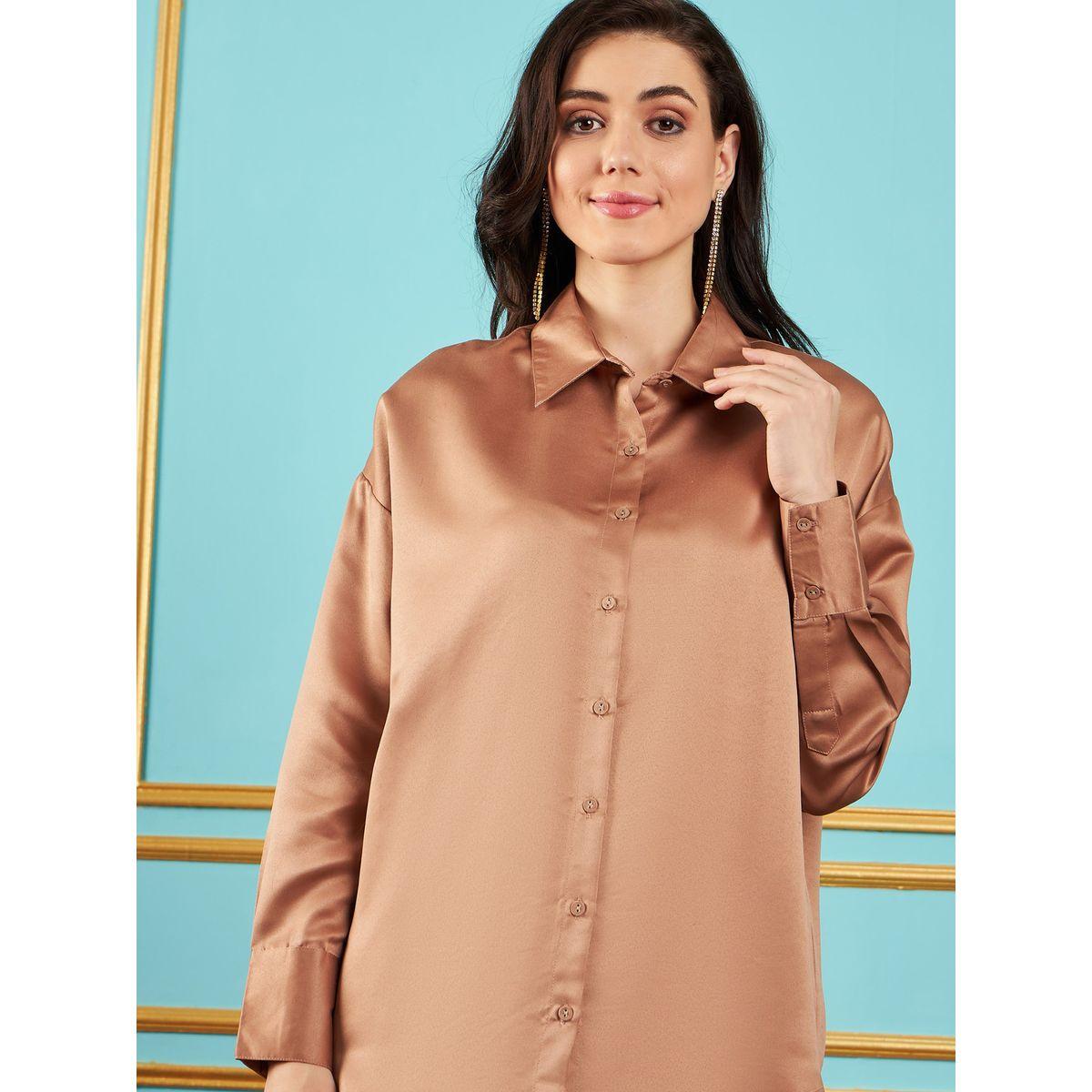 Sassafras X Styli  Oversized Satin Shirt with Drop Shoulder Sleeves-women-clothing-shirtsandblouses-shirts-image-4