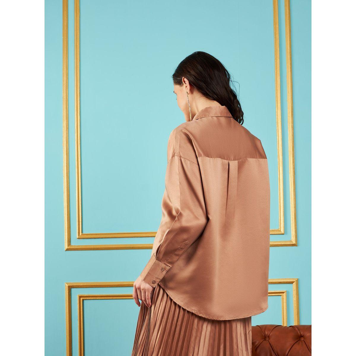 Sassafras X Styli  Oversized Satin Shirt with Drop Shoulder Sleeves-women-clothing-shirtsandblouses-shirts-image-5
