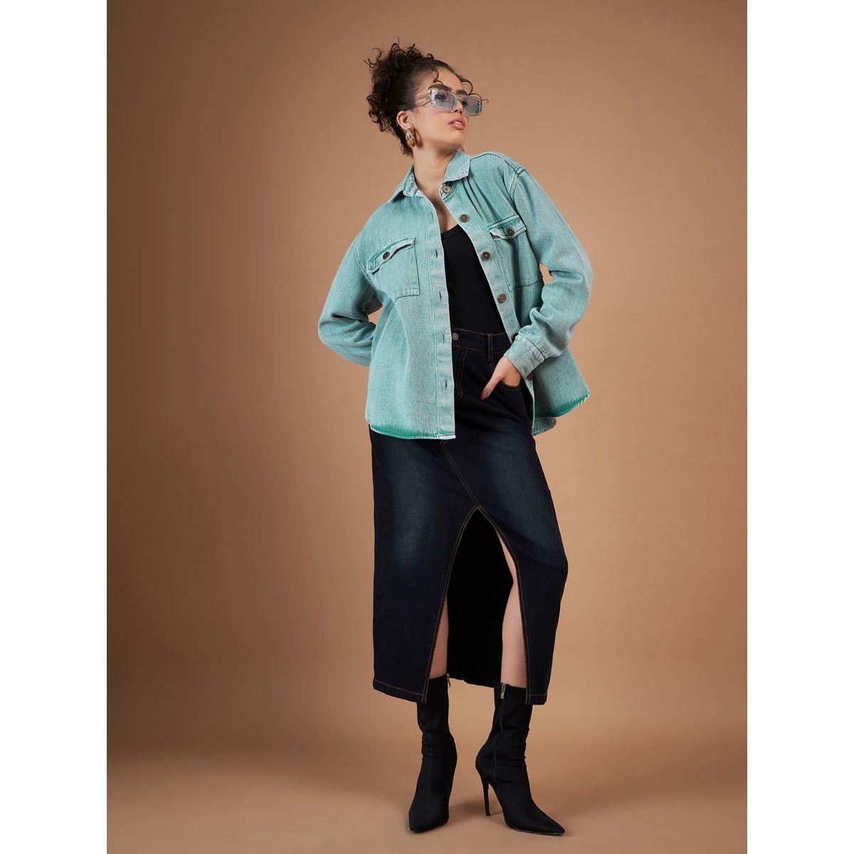 Sassafras X Styli  Washed Denim Shacket with Flap Pocket-women-winterwear-coatsandjackets-jackets-image-2