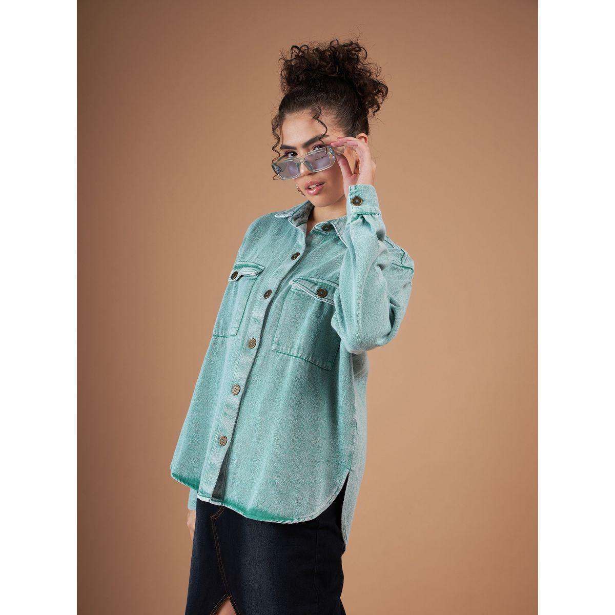 Sassafras X Styli  Washed Denim Shacket with Flap Pocket-women-winterwear-coatsandjackets-jackets-image-3