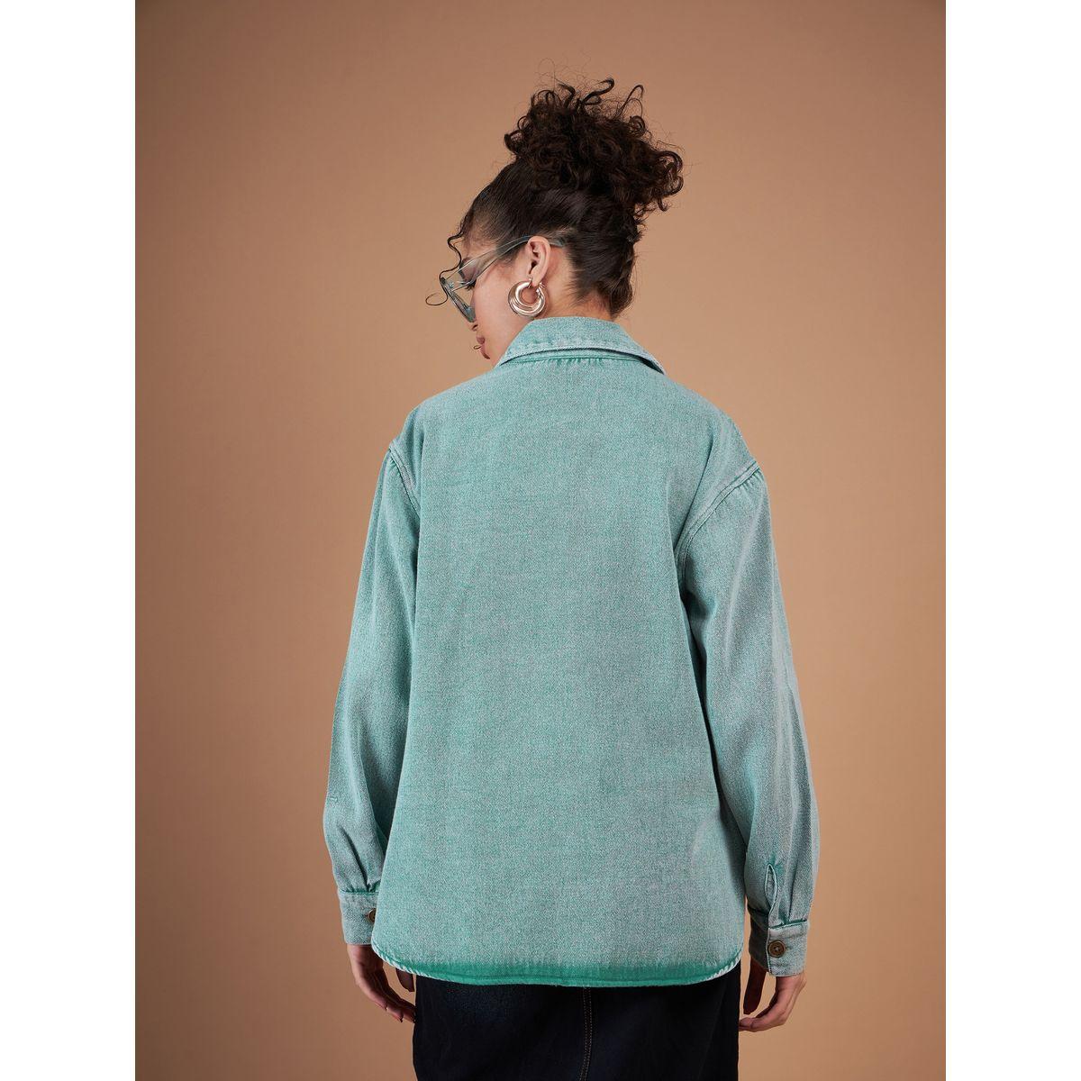 Sassafras X Styli  Washed Denim Shacket with Flap Pocket-women-winterwear-coatsandjackets-jackets-image-5