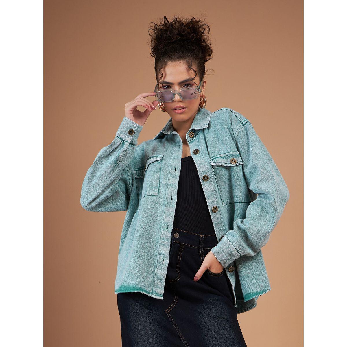 Sassafras X Styli  Washed Denim Shacket with Flap Pocket-women-winterwear-coatsandjackets-jackets-image-6
