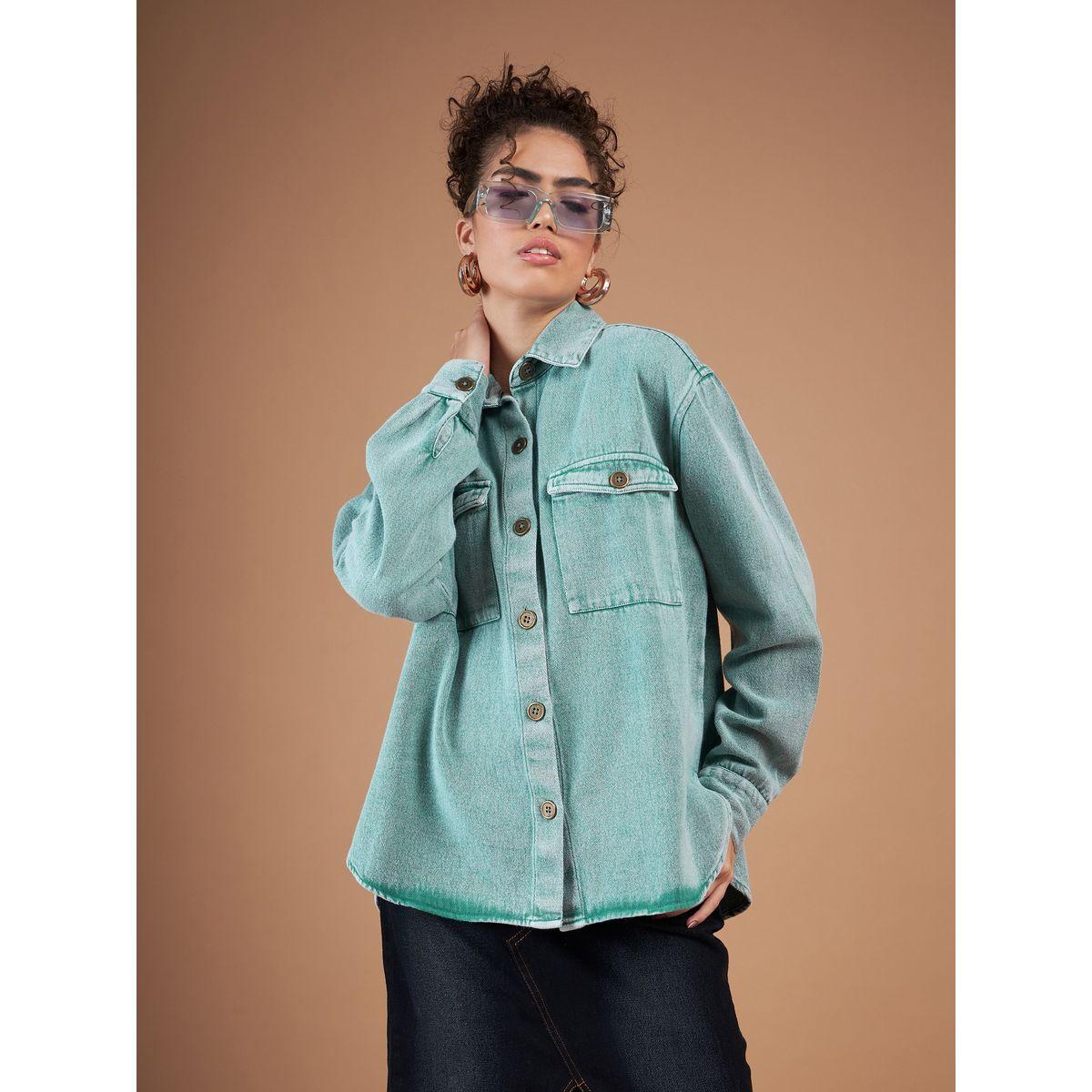 Sassafras X Styli  Washed Denim Shacket with Flap Pocket-women-winterwear-coatsandjackets-jackets-image-7